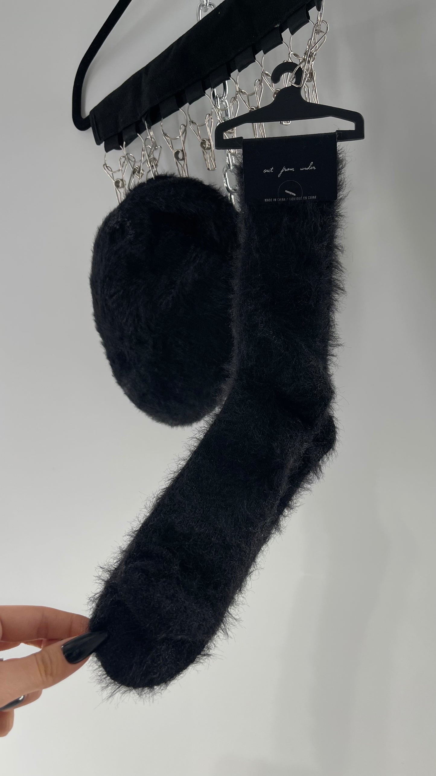 Urban Outfitters Black Fuzzy Newsboy Cap and Knee High Sock Set