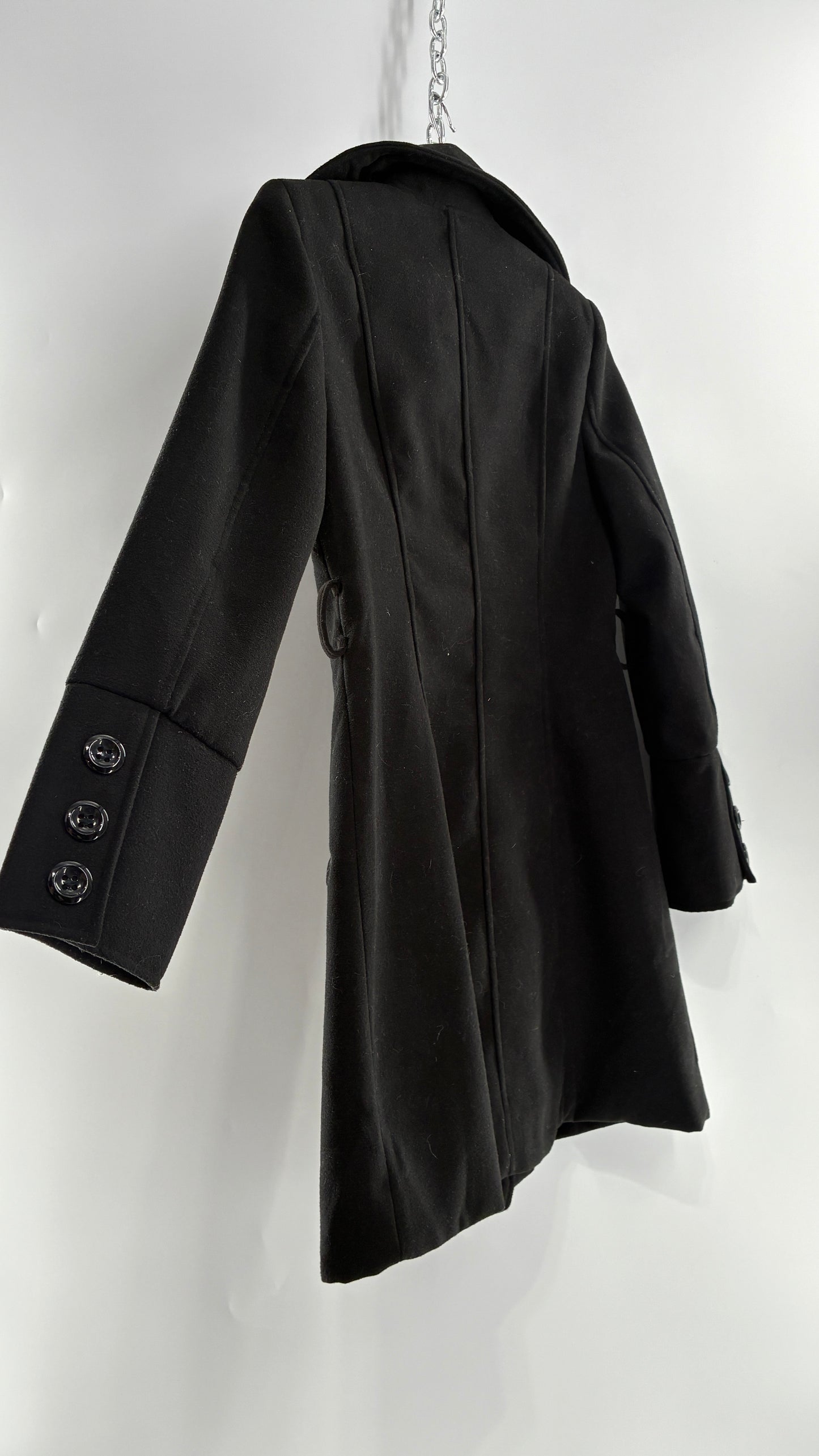 Vintage Black Double Breasted Button Coat with Button Bag (Small)