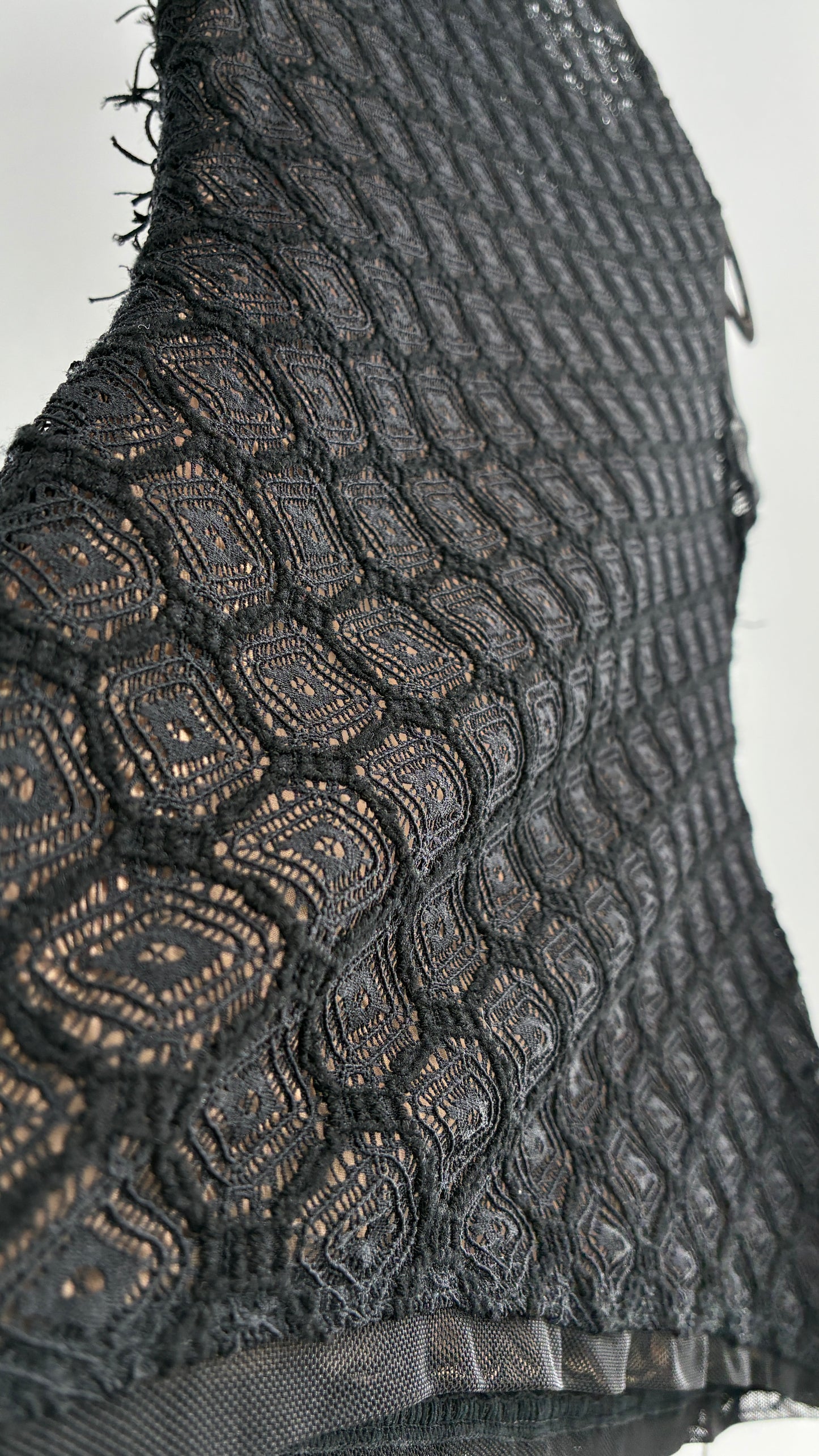 Deadstock Vintage BCBG MAXAZRIA Auden Black Fringe And Lace Top (XS)