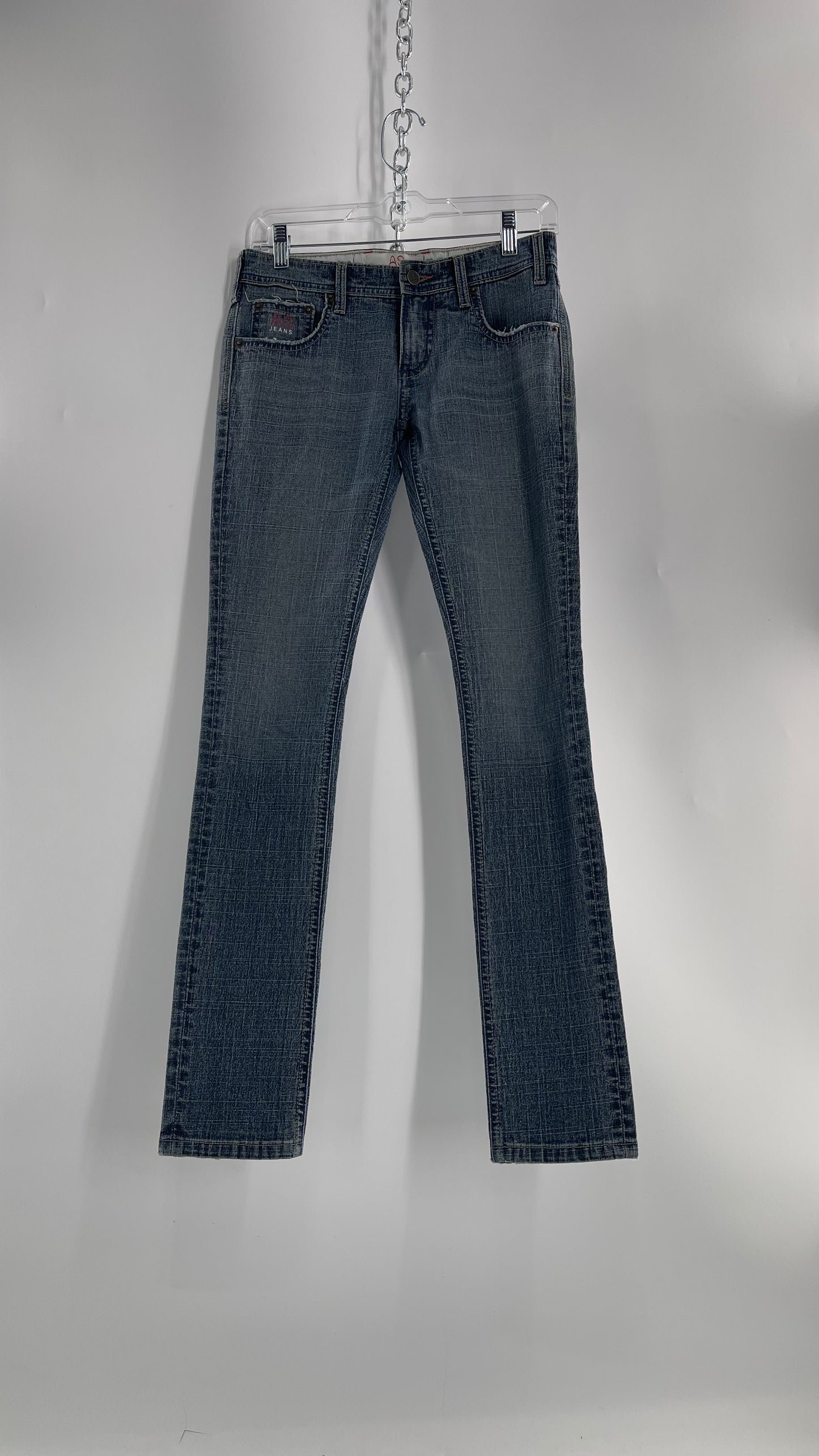 Vintage Smart AS JEANS Light Wash with Silver Metallic Female Posing Silhouette and Paulina Field Embroidery (28)