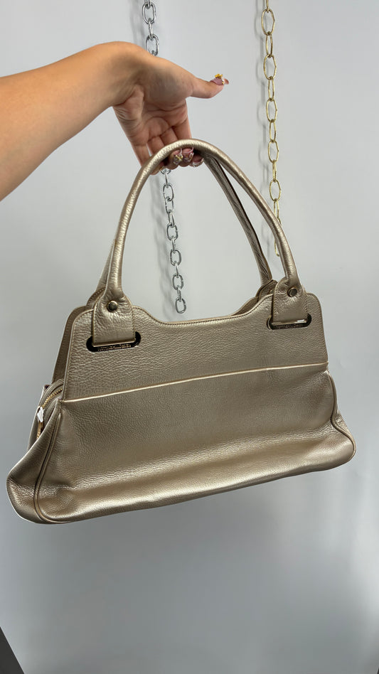 Vintage NOTTINGHILL DESIGNS Westbourne Metallic Champagne Genuine Leather Pocketed Bag with Exaggerated Hardware As Seen on Gossip Girl