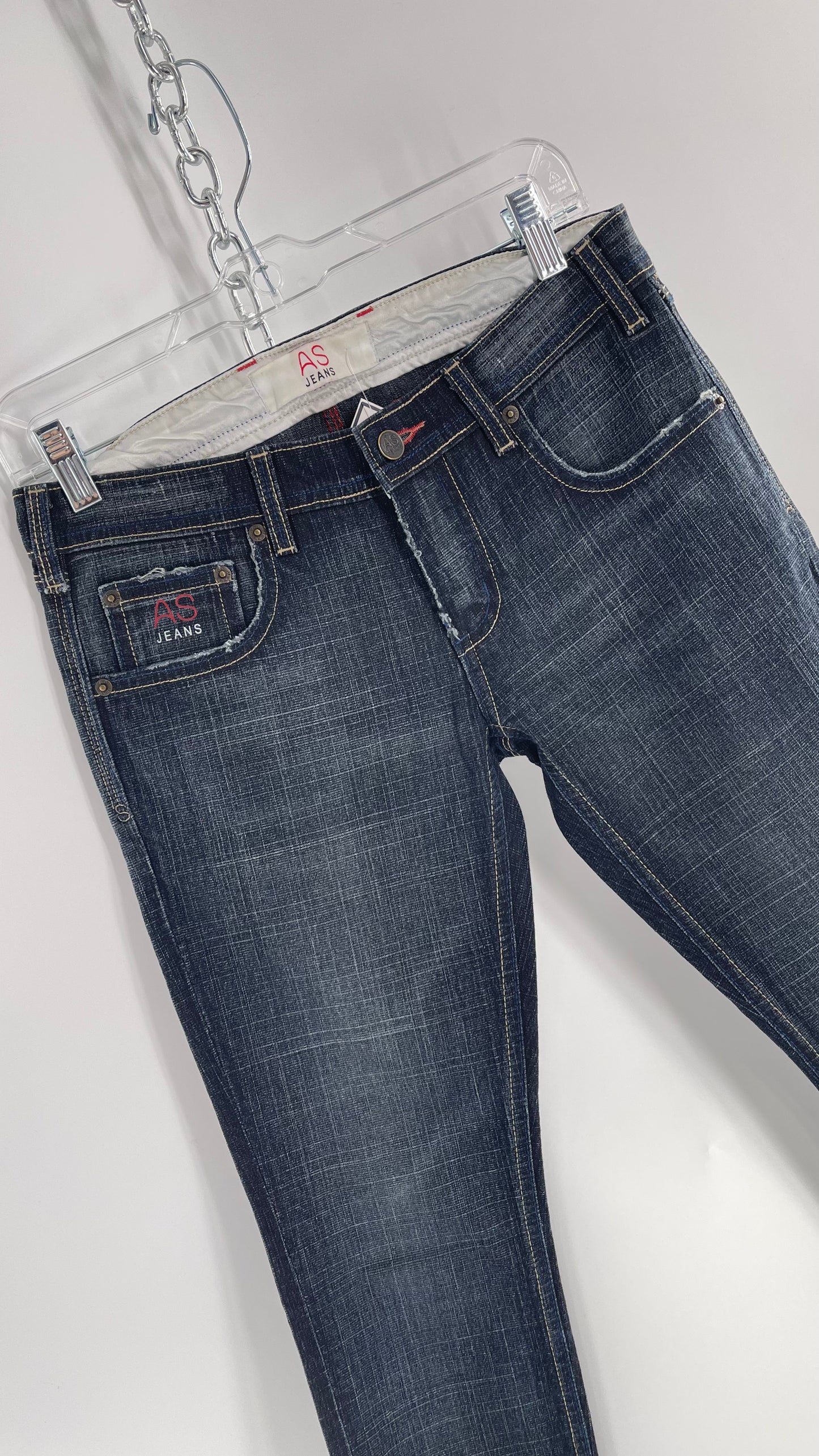 Vintage Smart AS JEANS Dark Wash with Grain and Embroidered/Embellished Kiss Rock Logo (28)