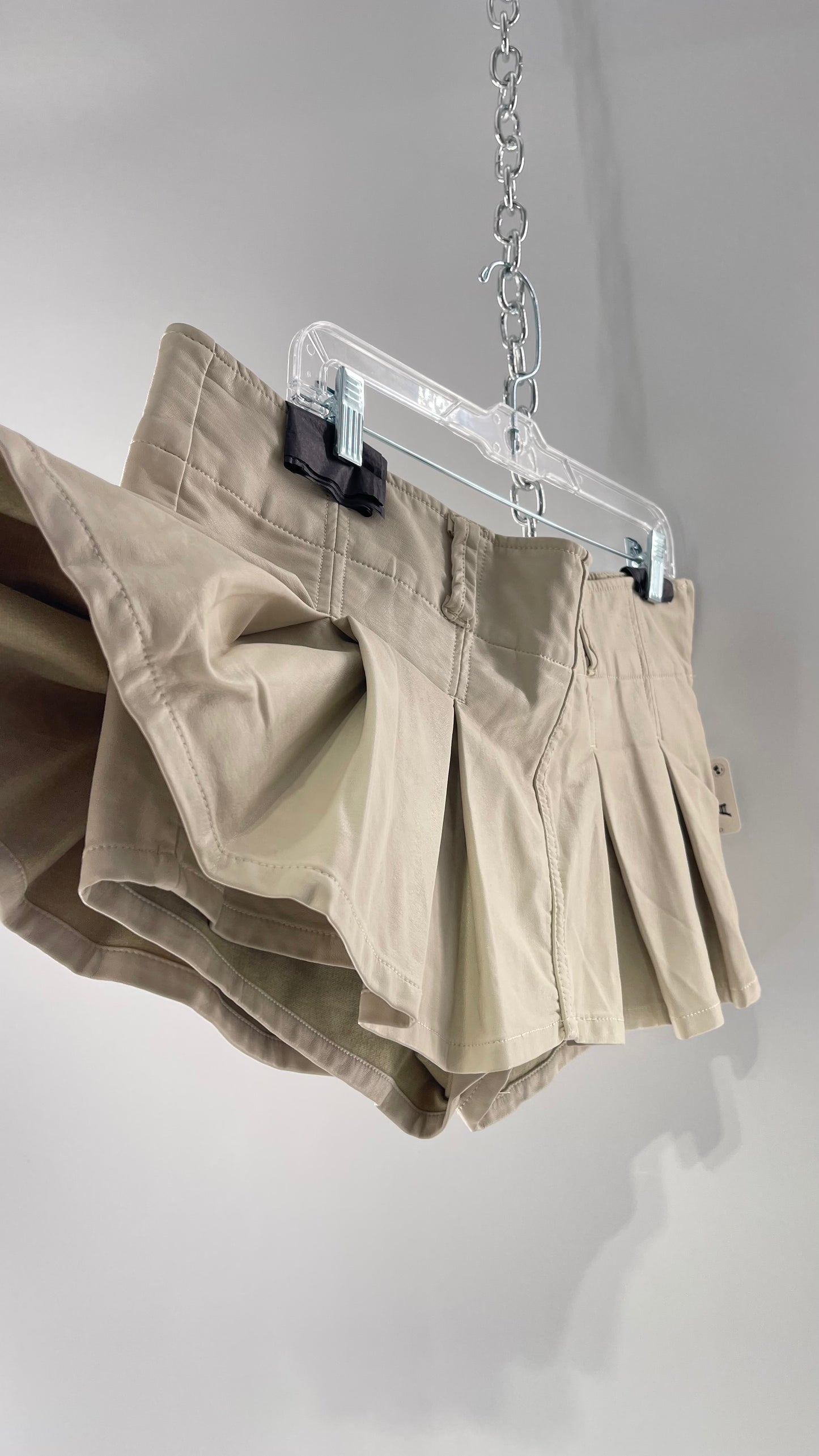Free People Off White Pleated Vegan Leather Ultra Micro Mini Skirt with Hidden Built in Shorts (12)