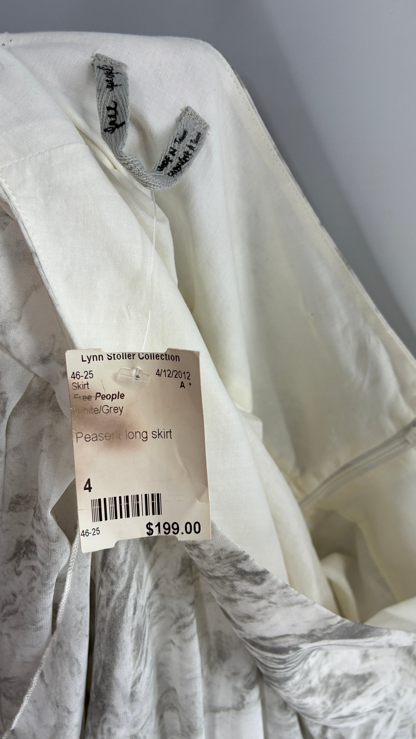 Free People Layered, Tiered Voluminous White and Grey Watercolor Full Skirt with Tags Attached (4)