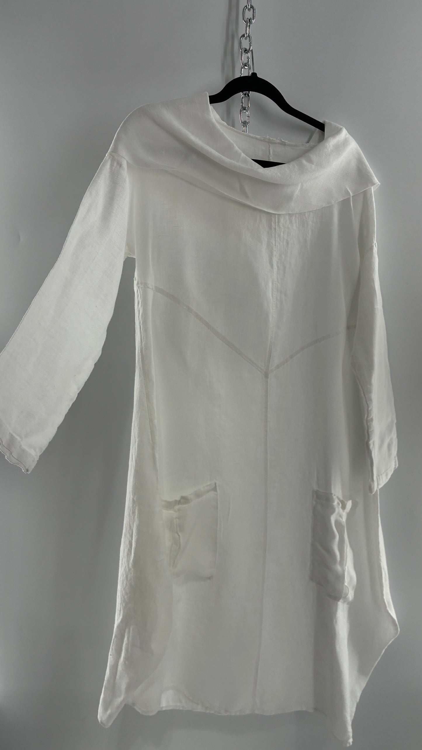 Vintage White 100% Linen Made in Italy Blouse Dress (Large)