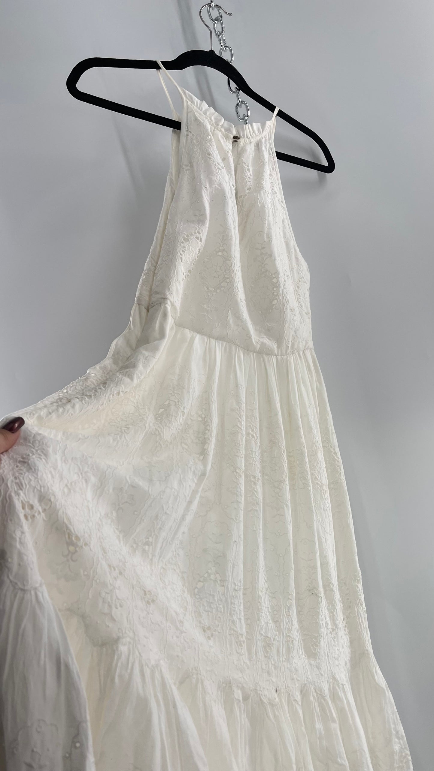 Maeve White Eyelet Tiered Lace Cotton Midi Dress (2)