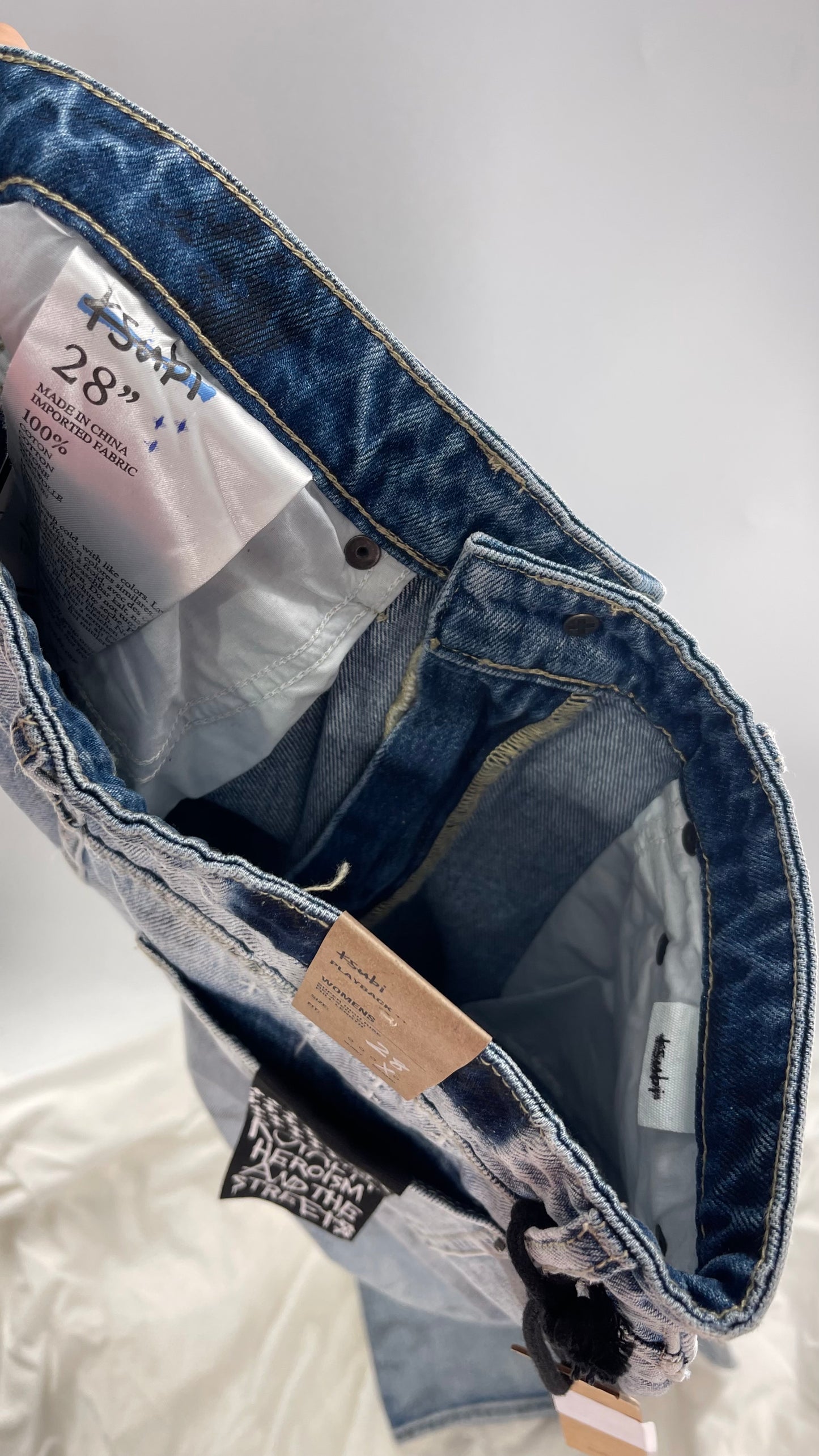 KSUBI Light Wash Butterfly Graphic Jeans with Tags Attached (28)