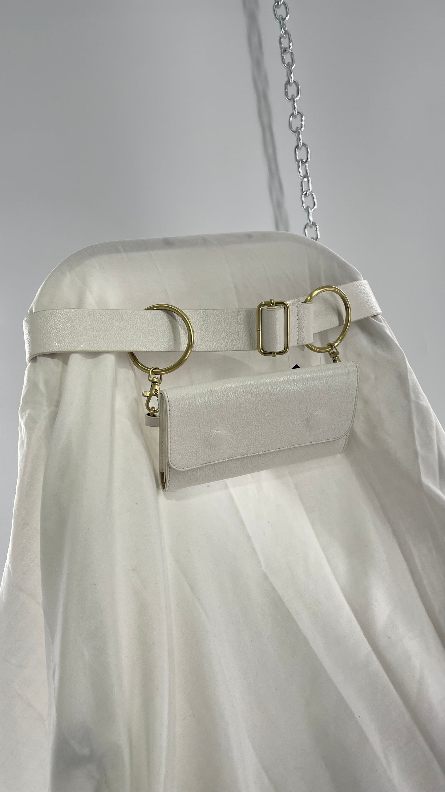 Anthropologie White Belt Bag with Gold Hoops
