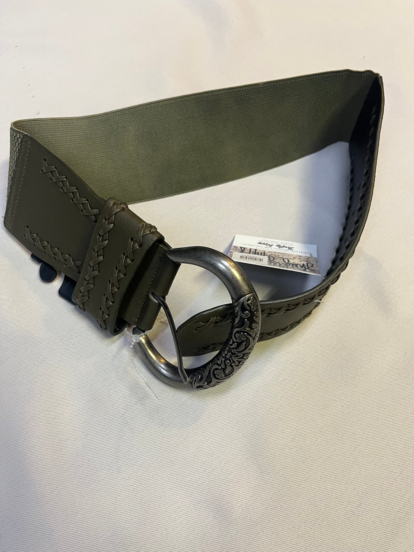 Body Central Olive Green Leather Elastic Belt SM