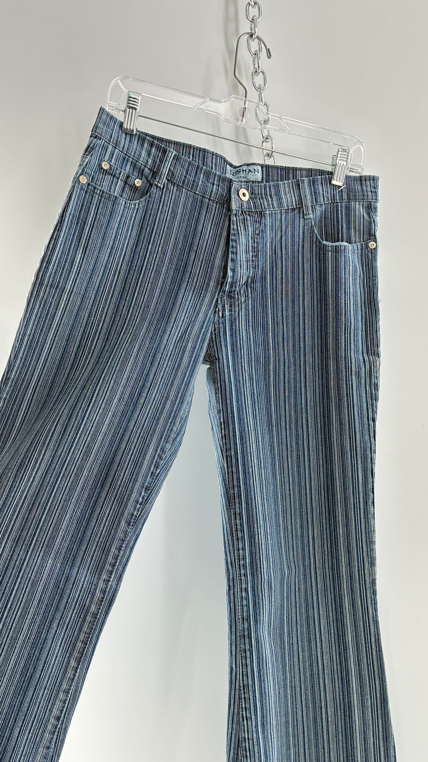Deadstock Vintage SUSHAN Striped Denim Kickflares (XL)