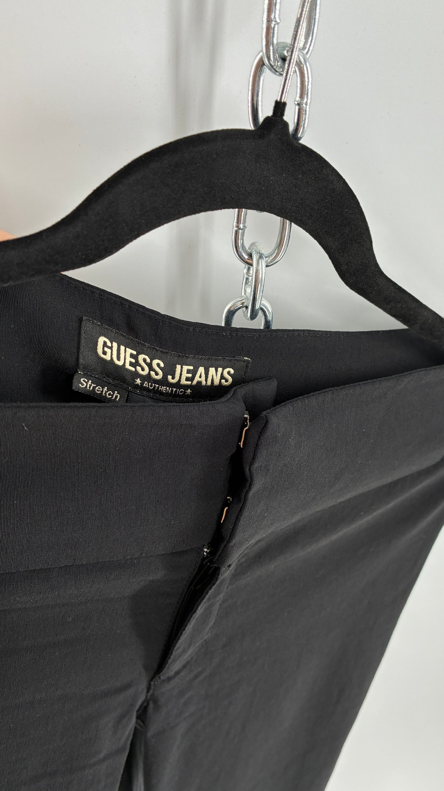 Vintage 1990s GUESS Stretch Low Rise Thick Waistband Black Kickflare (29)