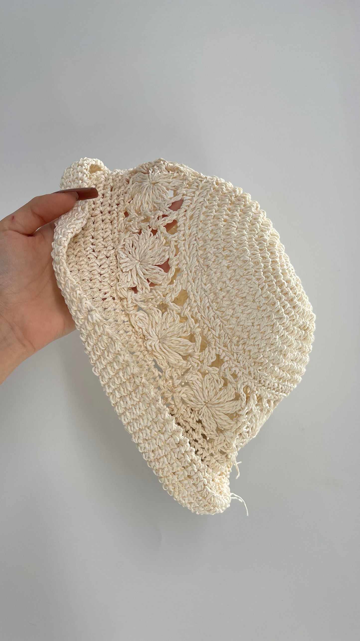 Vintage Off White Crochet Straw Bucket Hat