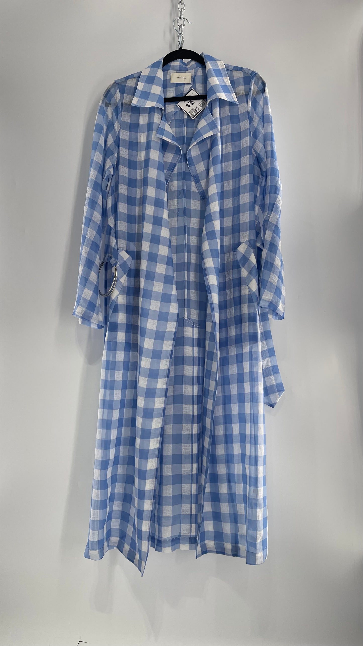 Capulet Anthropologie Gingham Baby Blue Coat/Cape (S)