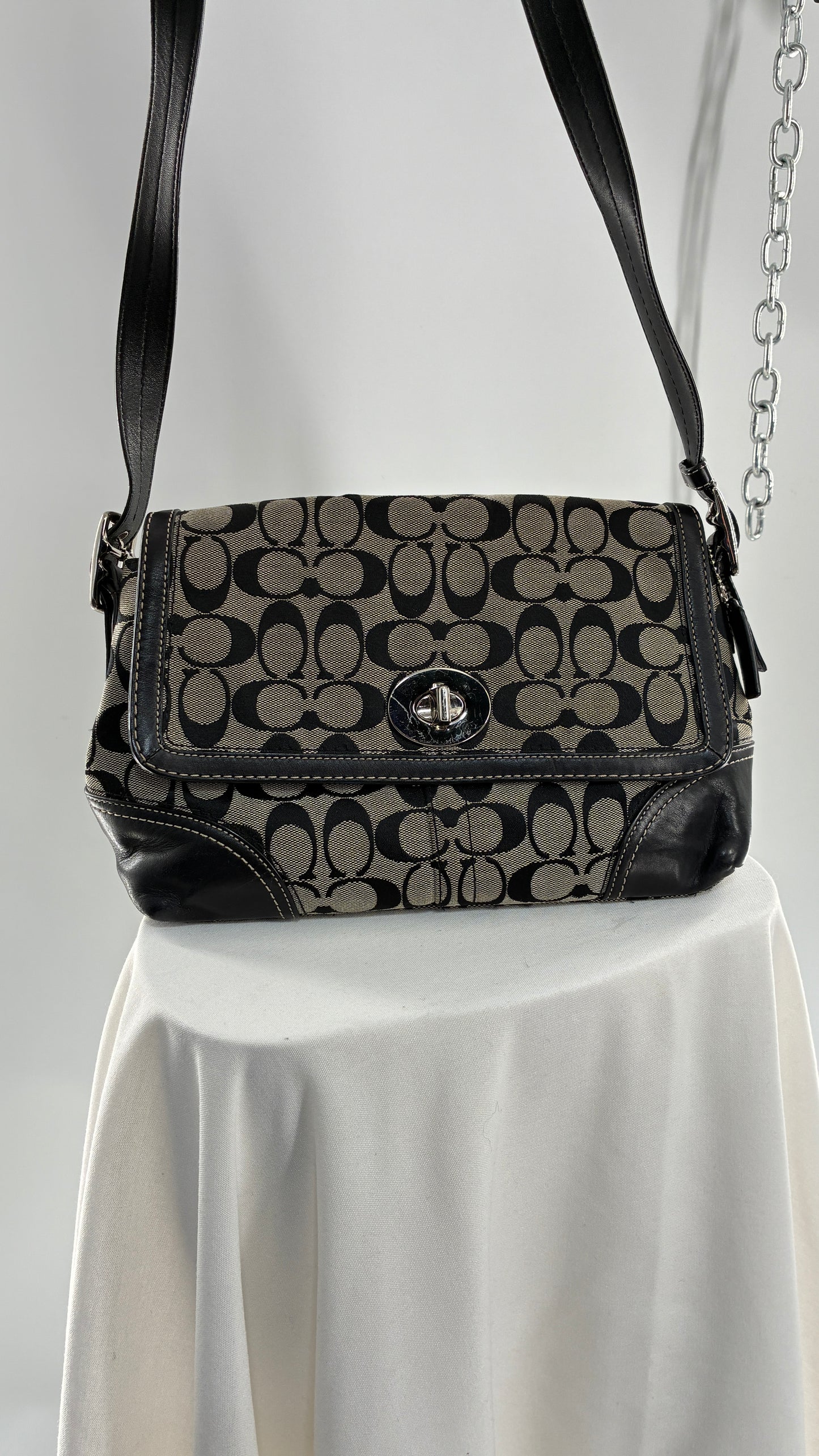 Vintage COACH Hampton Gray and Black Monogram Shoulder Bag