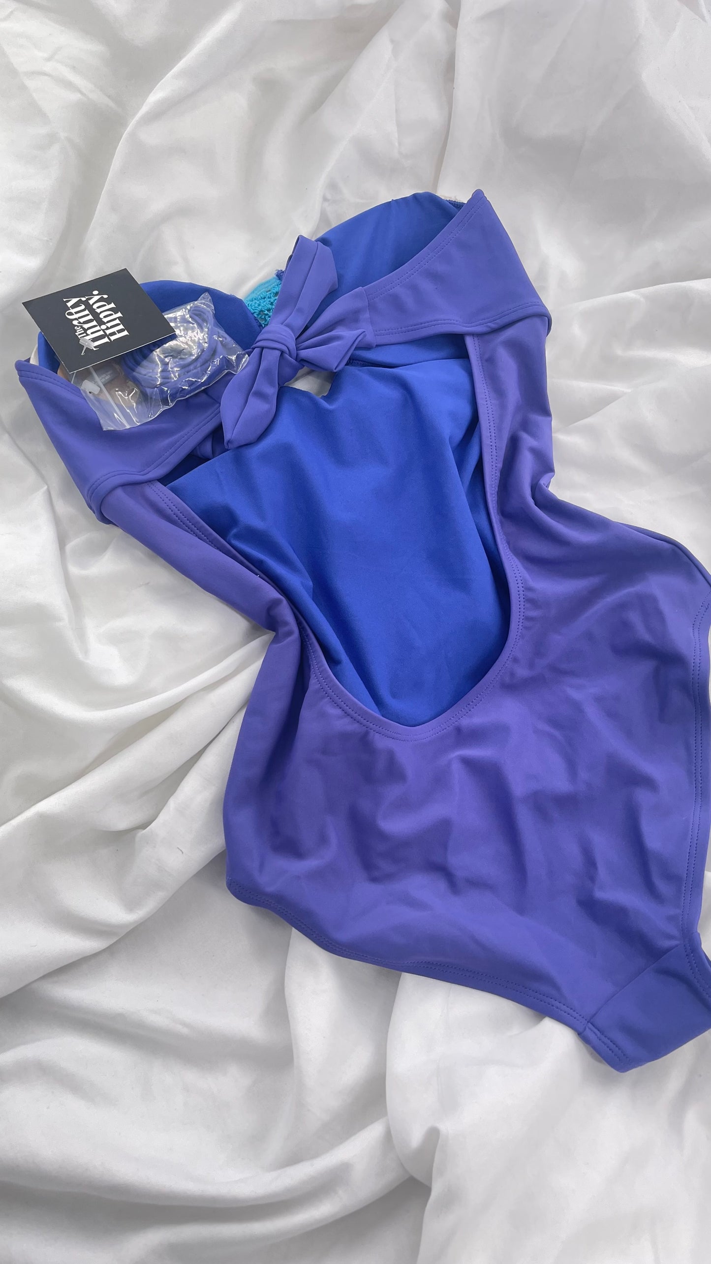 Aerie Purple/Blue One Piece Swimsuit with Crochet Bust and Open Back (Small)