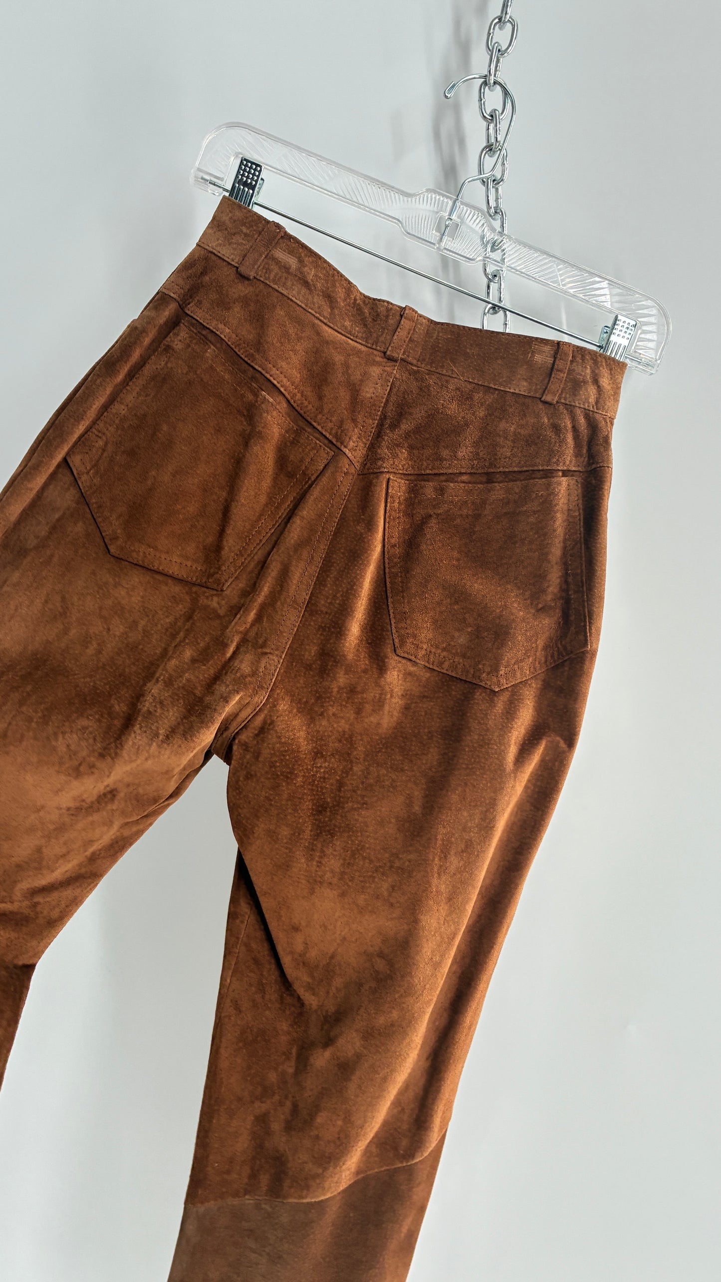 Vintage 1980 ANNTAYLOR High Waisted Brown Suede Leather Straight Leg Bottoms (2)