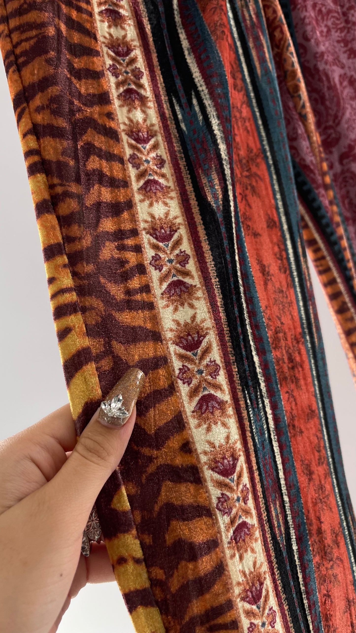 Urban Outfitters Velvet Scrunch Front Maroon Mixed Pattern Flared Bell Bottoms (Medium)