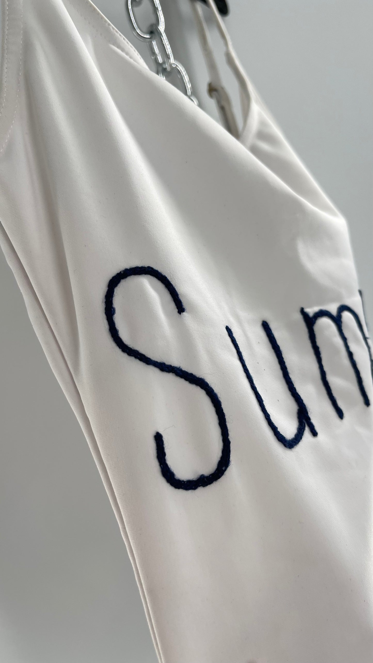 Bannerday White Bathing Suit with Black “Summer” Embroidery (Small)