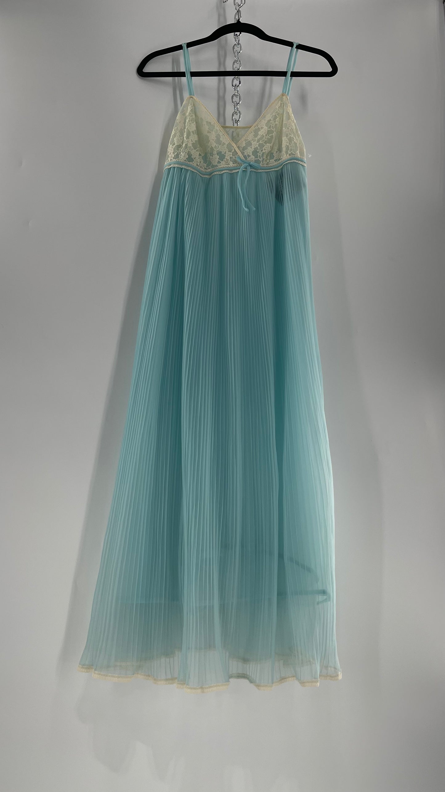 Vintage 1960s Baby Blue Nightgown Maxi Dress (Small)