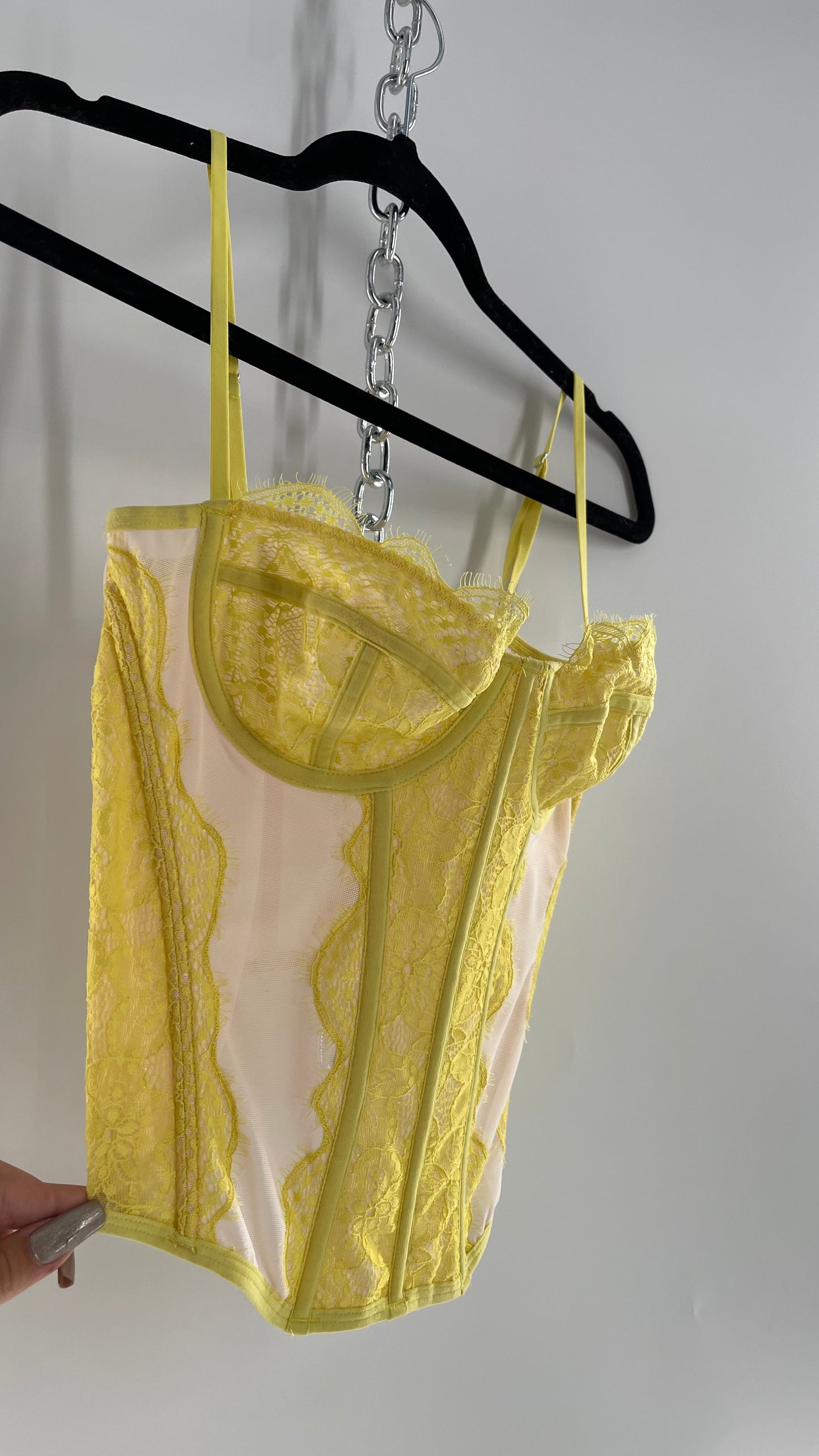 Urban Outfitters Yellow Lace Corset with Boning (Large)