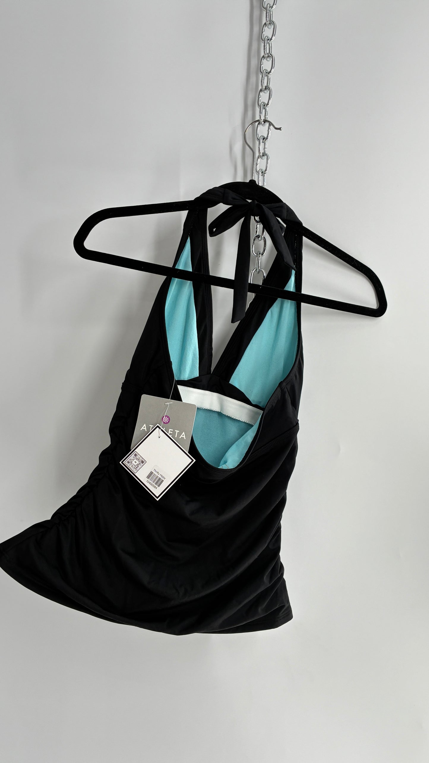ATHLETA Black Ruched Halter Tank with Built in Lined Bra and Tags Attached (Small)