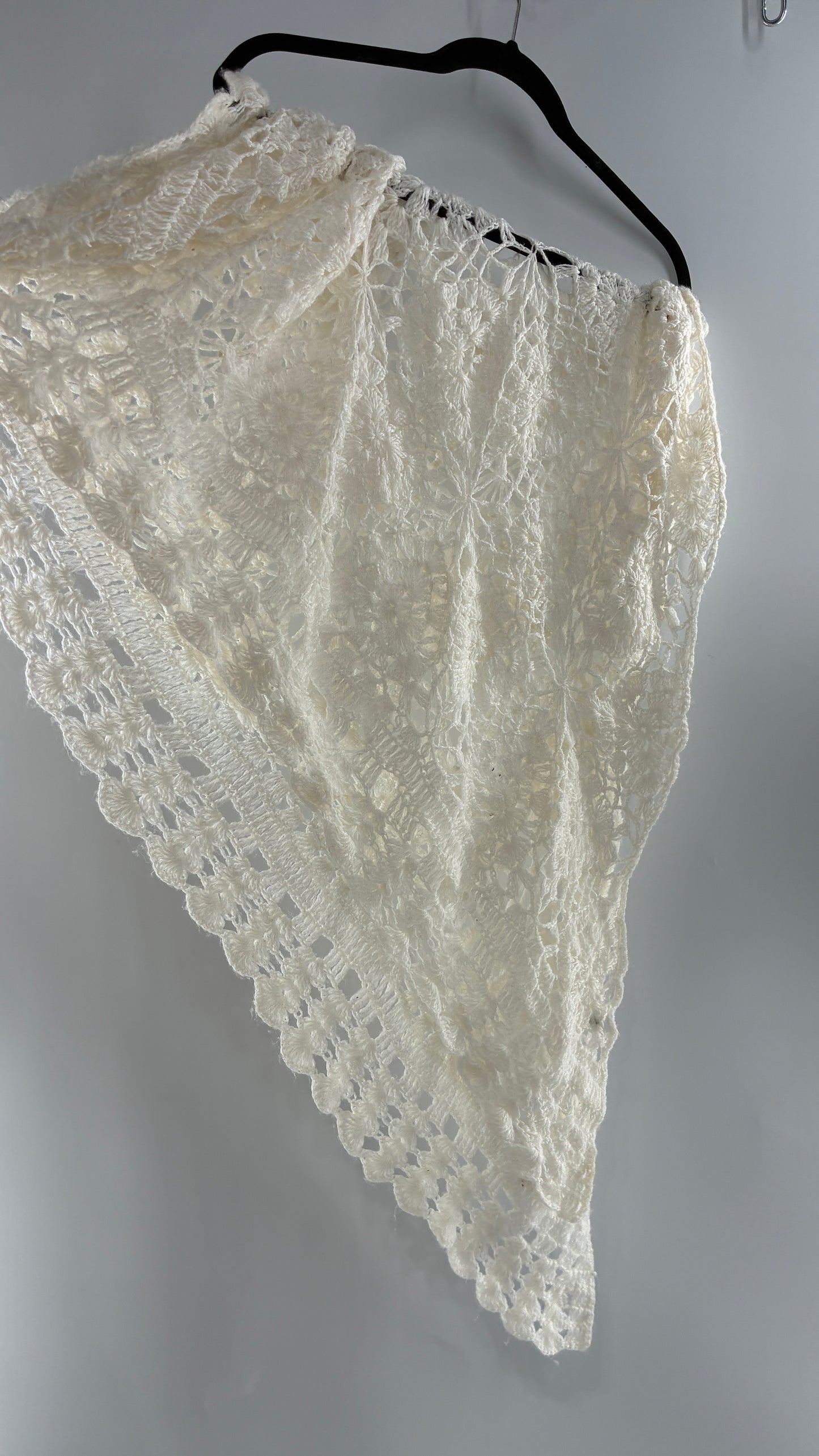 Vintage Crochet Style White Scarf