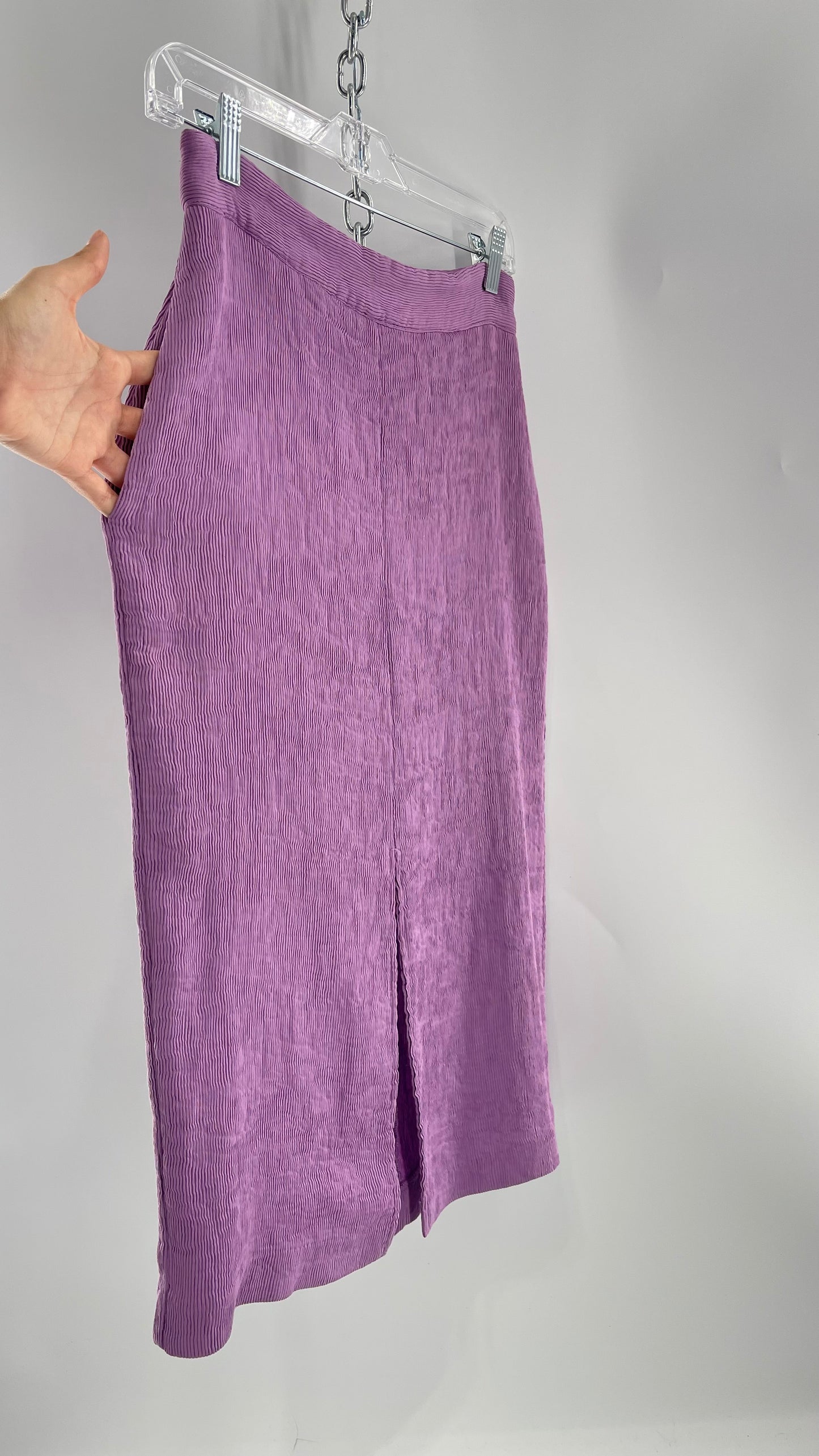 Endless Rose Anthropologie Lavender Crimped/Textured Midi Skirt (Medium)