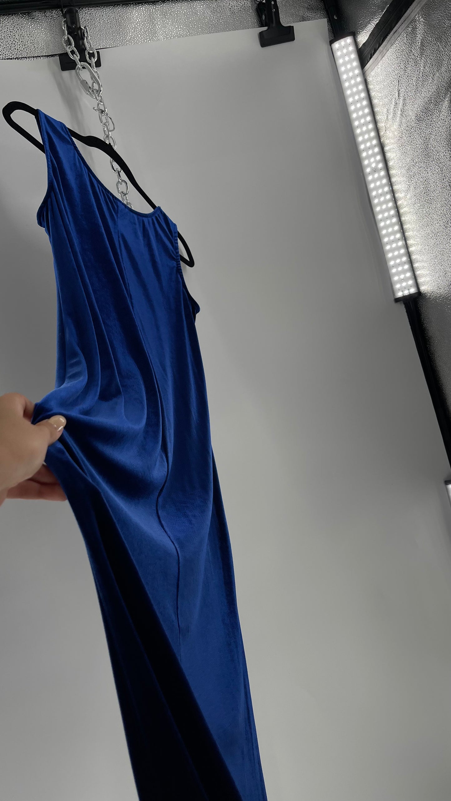 Vintage Carol Anderson Royal Blue Velvet Square Neckline Floor Length Dress (Medium)