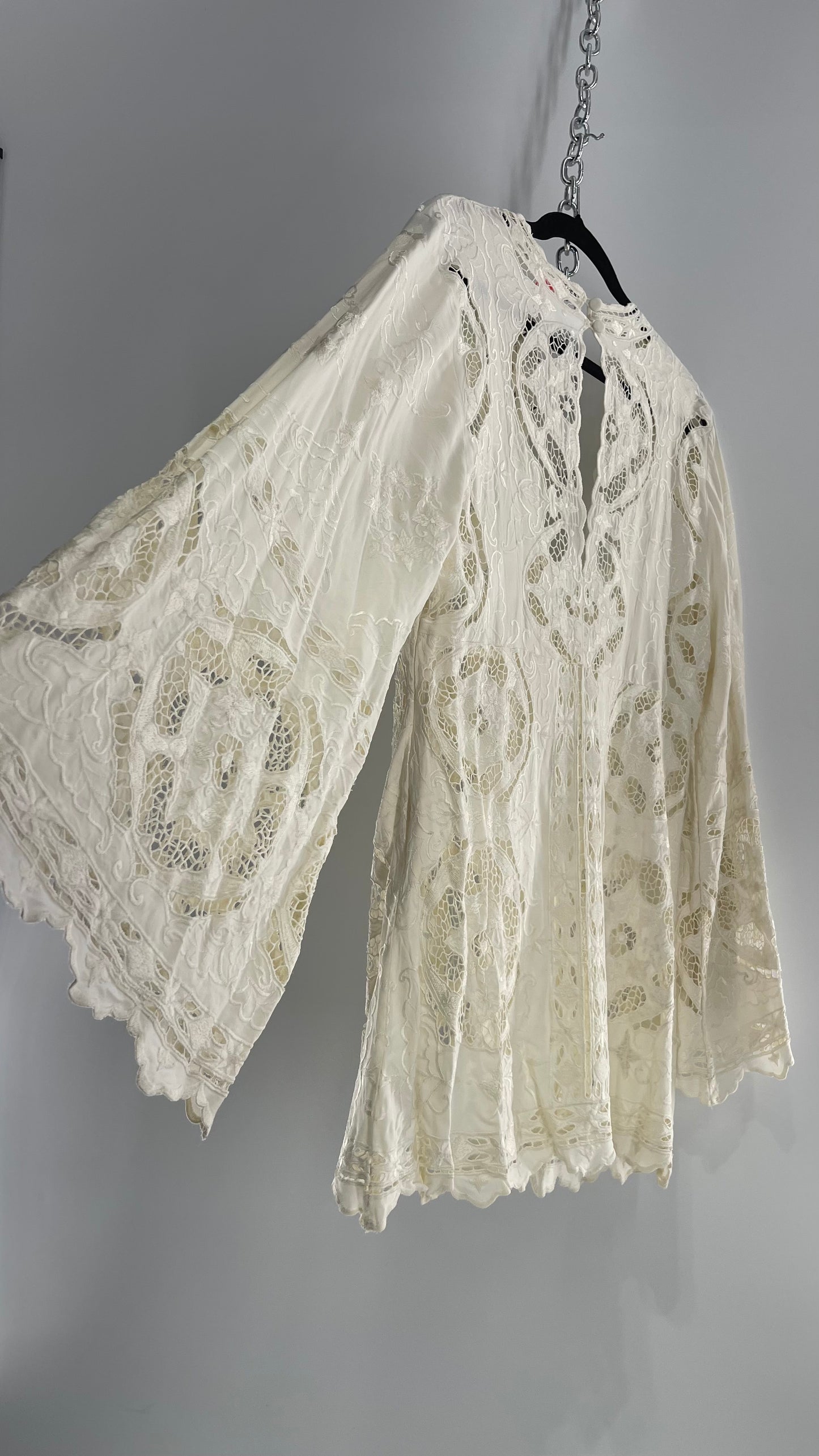 Free People Cream Lace Mini Dress (Small)