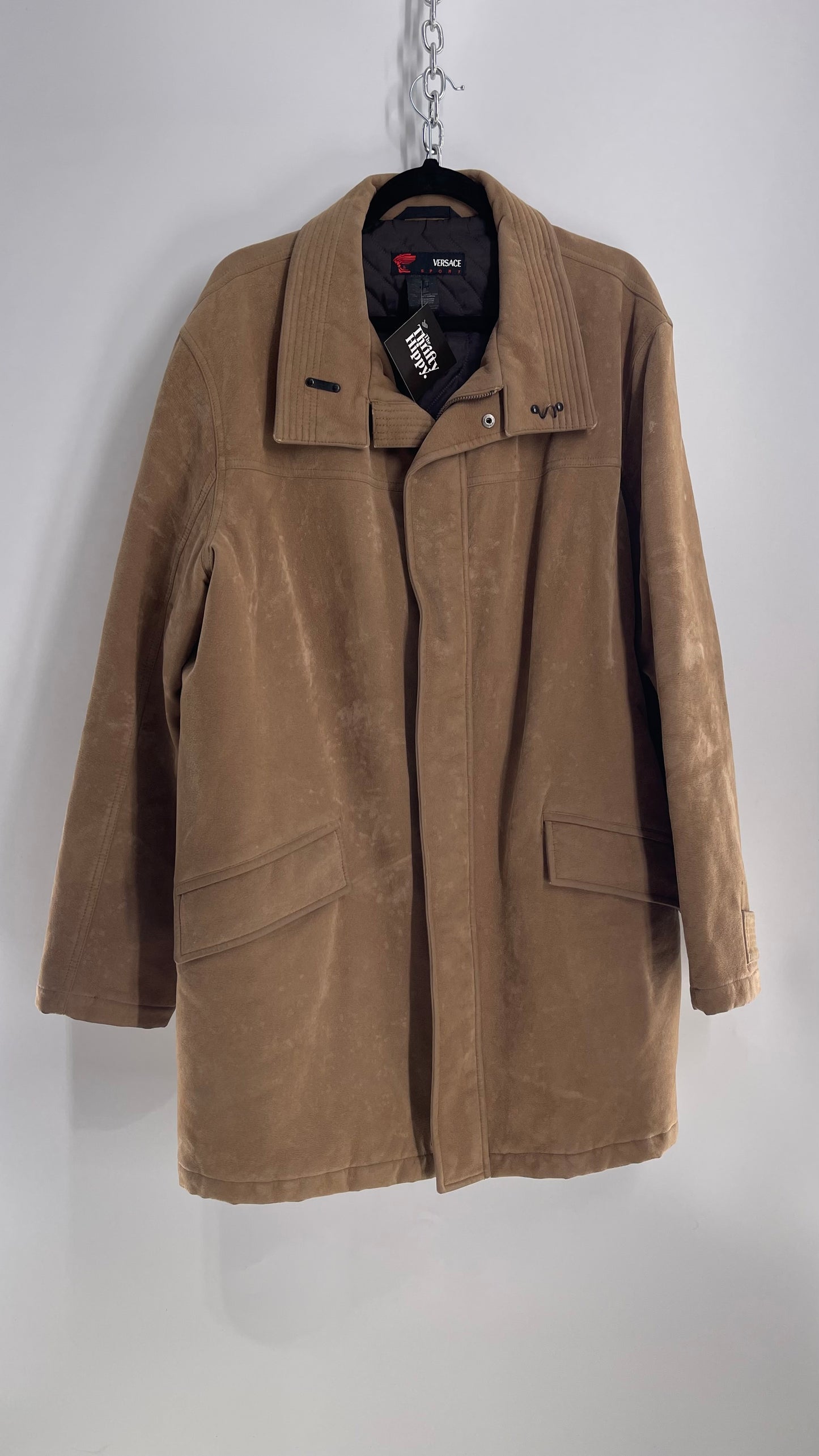 Vintage Men’s VERSACE Sport Camel Vegan Suede Jacket (XL)