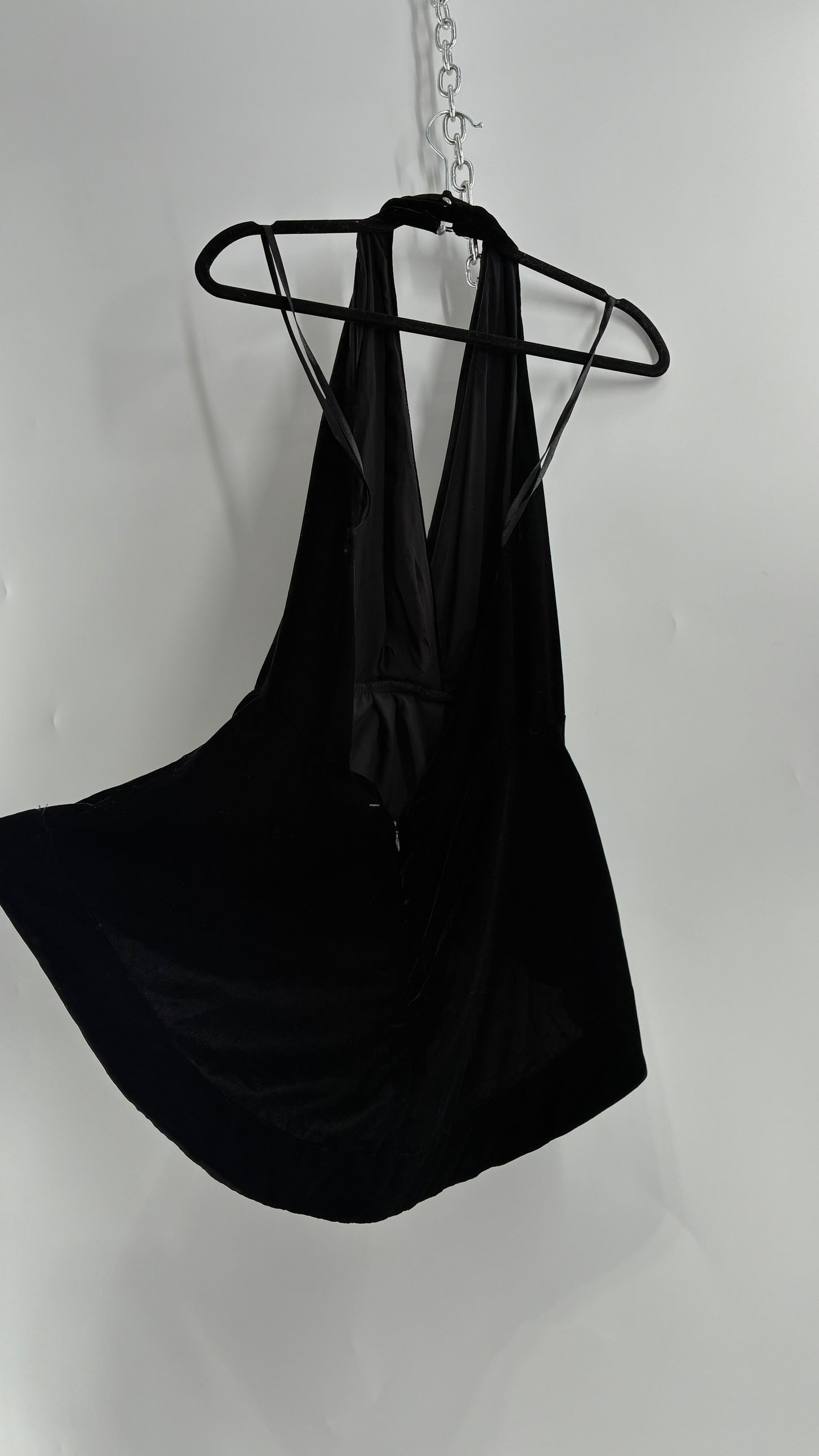 Free People Black Velvet Backless Halter (Small)