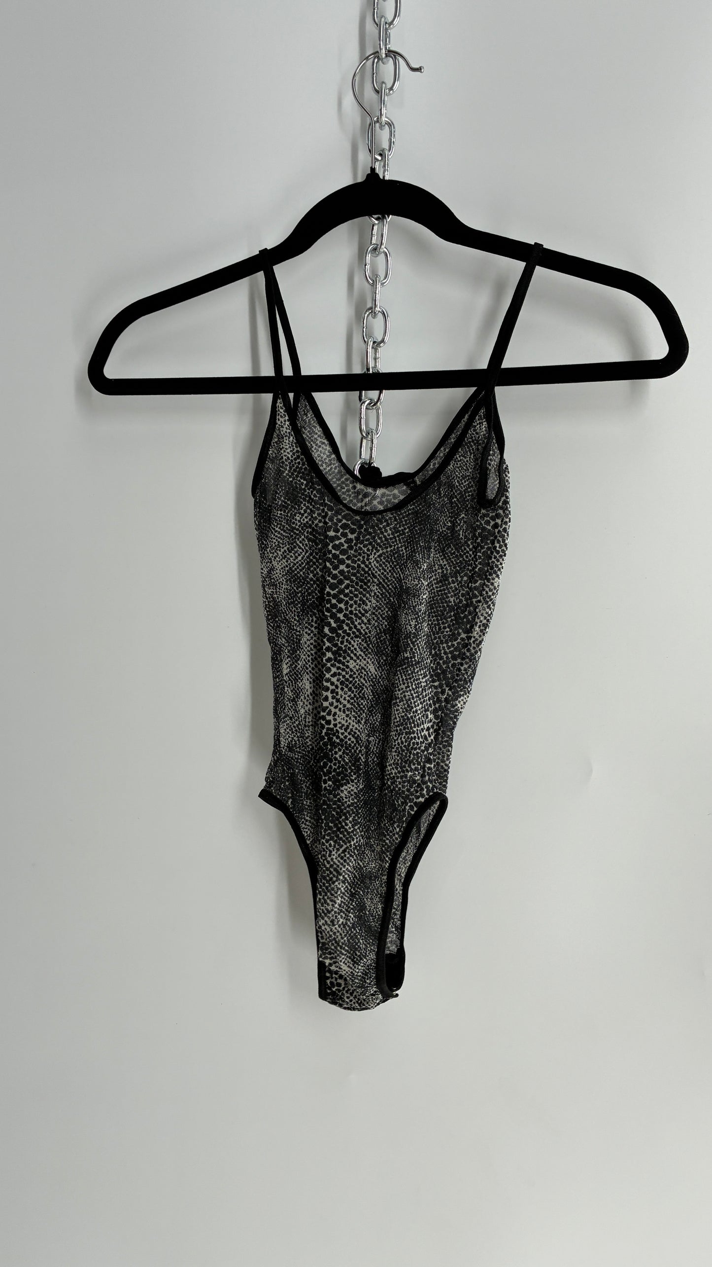 Vintage 1990s Sheer Snakeskin Patterned High Cut Bodysuit (S)