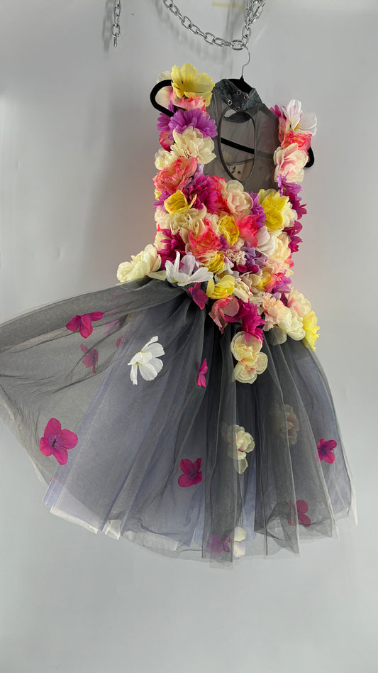 Floral Appliqué Abstract Display Mini Dress (S/M)