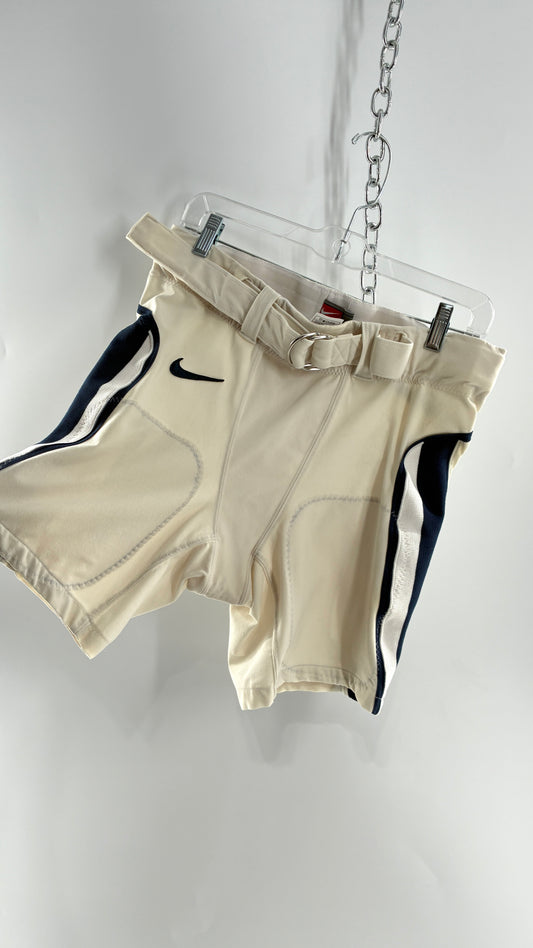 Vintage Nike Off White Distressed Football Belted Shorts (36)