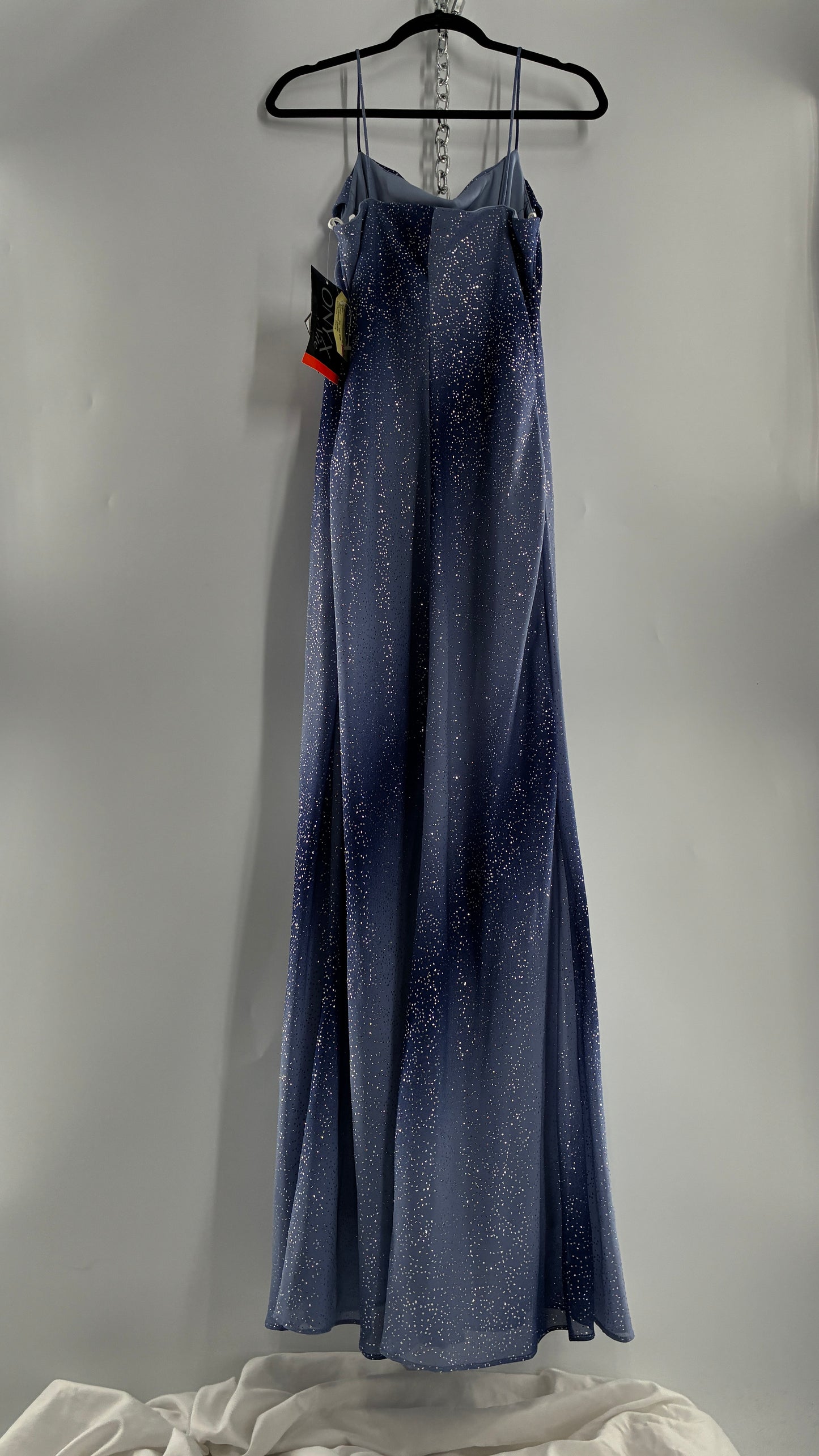 Deadstock Vintage ONYX Blue Iridescent Glitter Sparkle Draped Bust Gown (14)