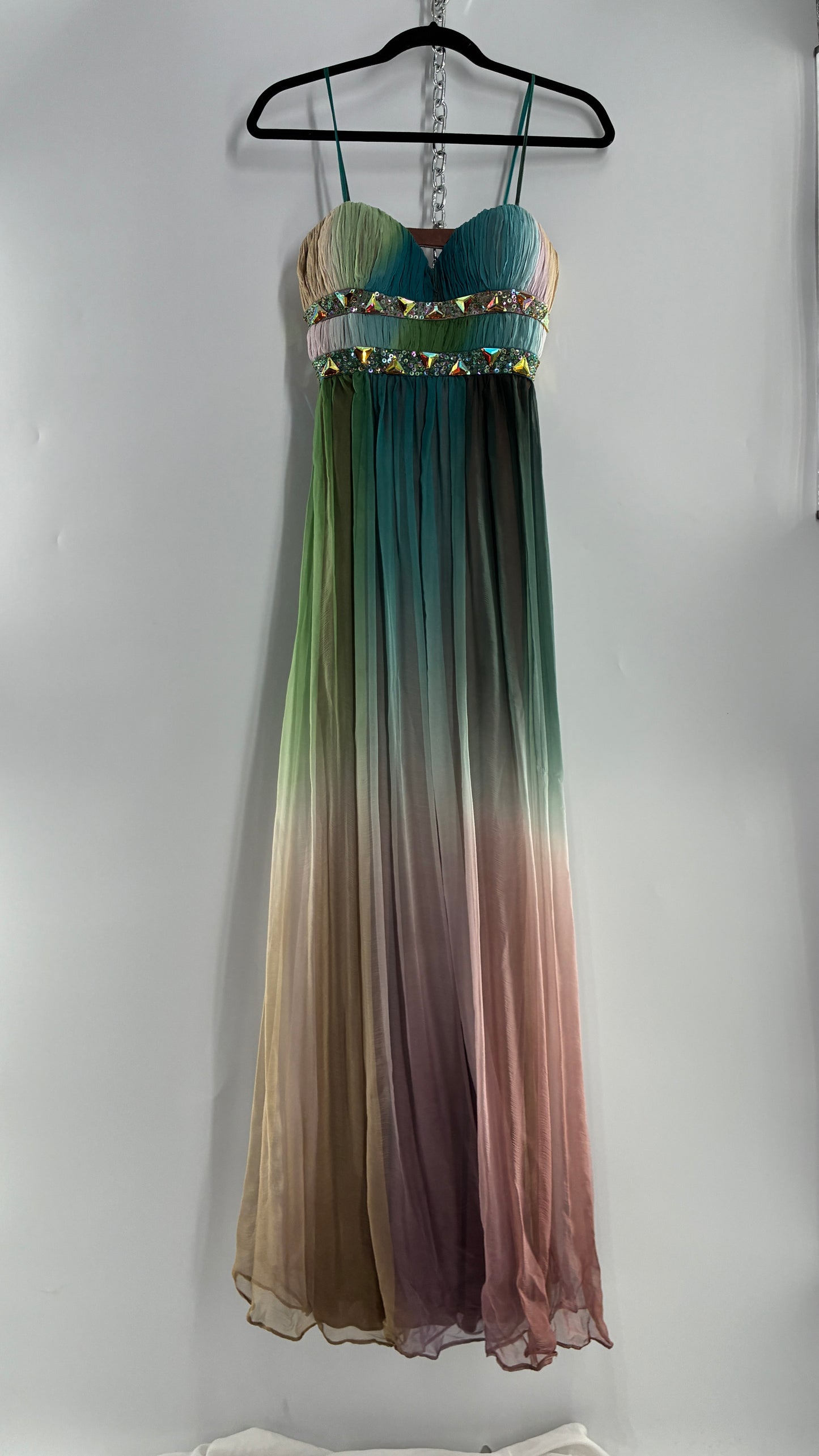 Vintage Dave & Johnny 100% Silk Ombré Bustier, Open Back Gown (5/XS/S)
