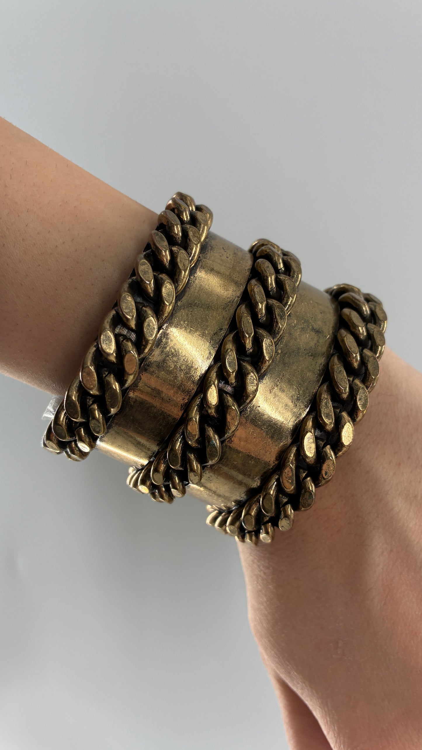 Vintage J CREW Brass Bangle, Cuff with Heavy Chain Detail