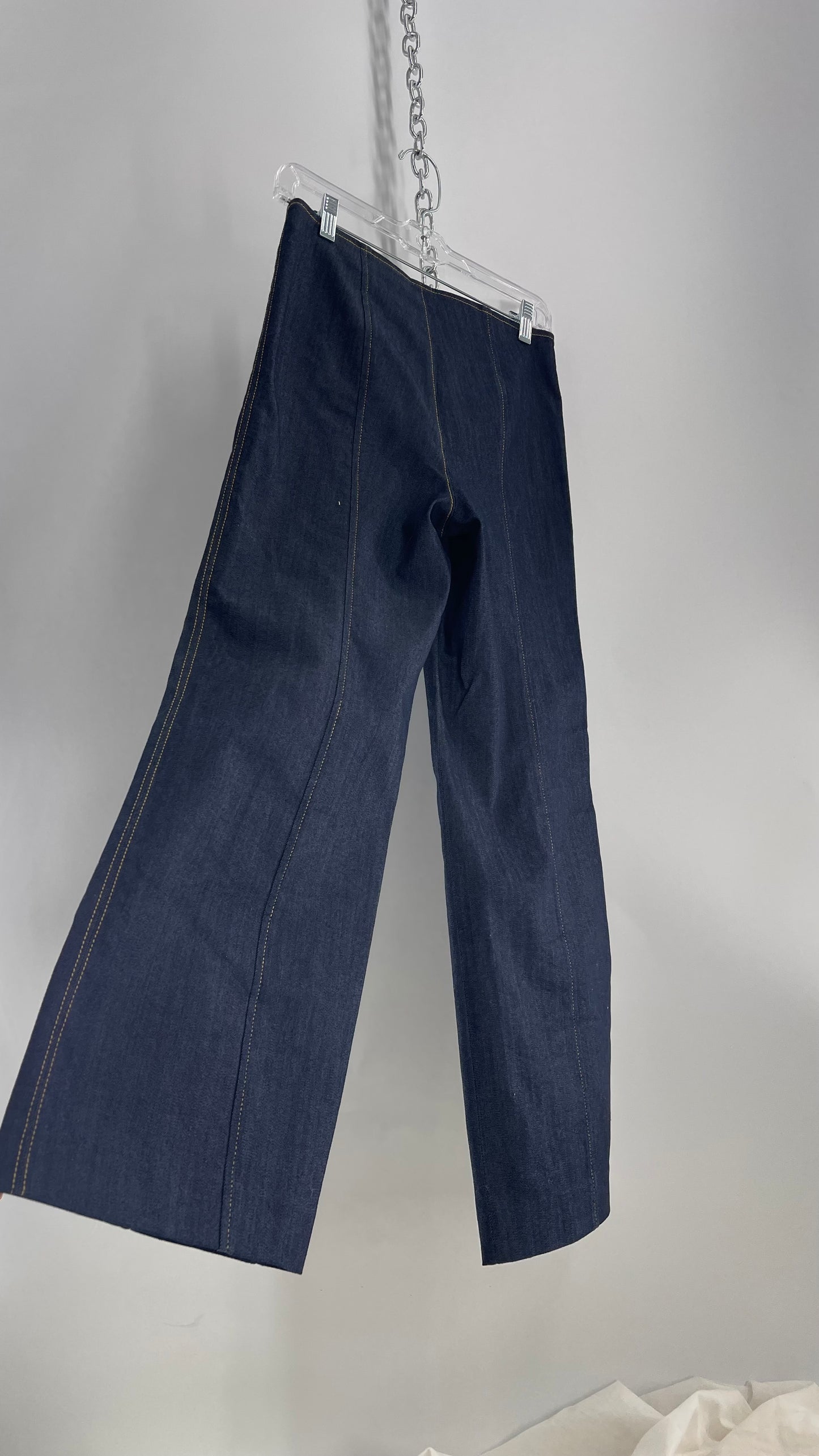 Cinq a Sept Azure Dark Wash Denim, Zip Front, Pocketed Cropped Wide Legs (2)