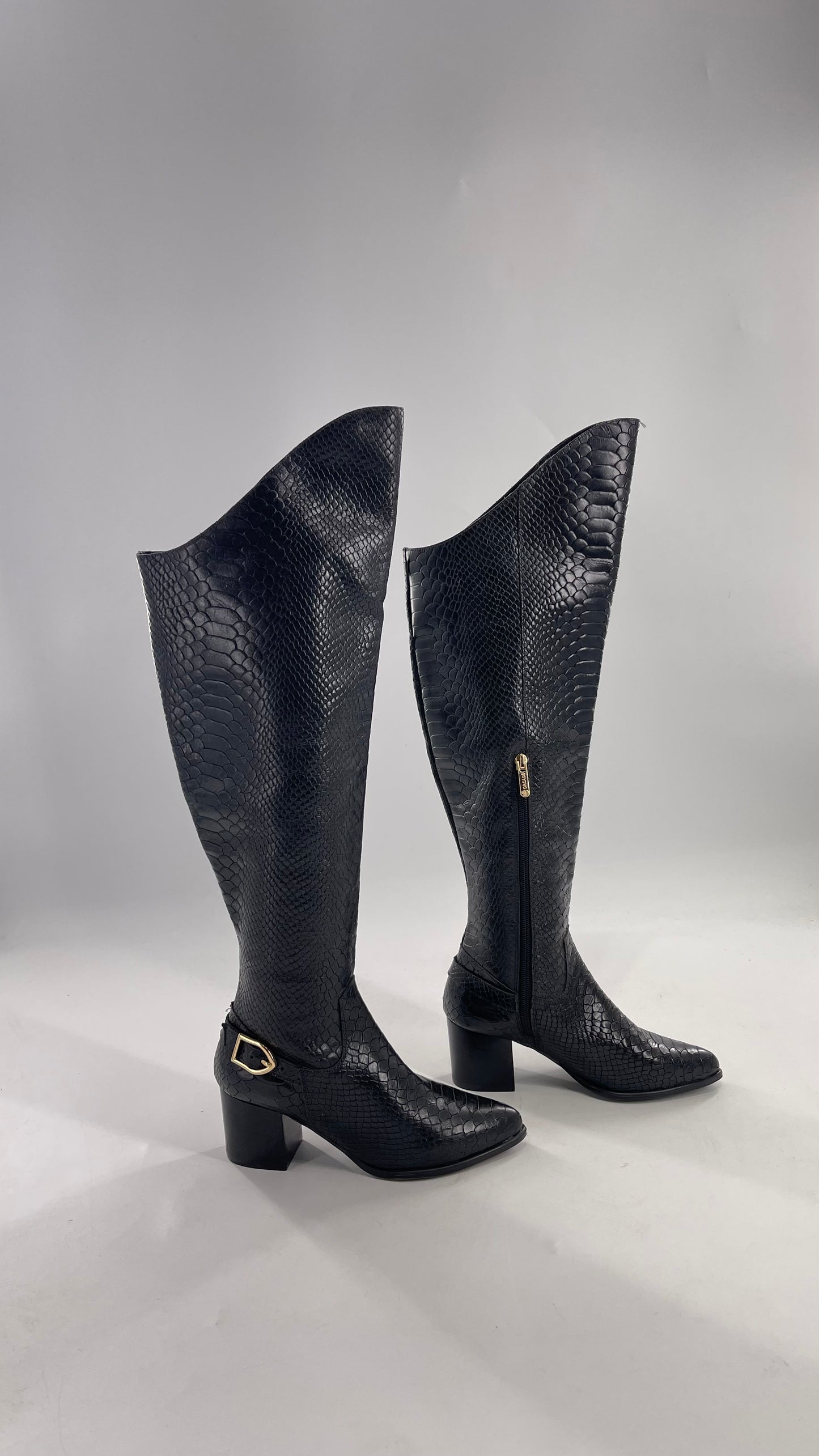 ORCADE Genuine Brazilian Leather Crocodile Embossed/Textured Knee High Boots (5)