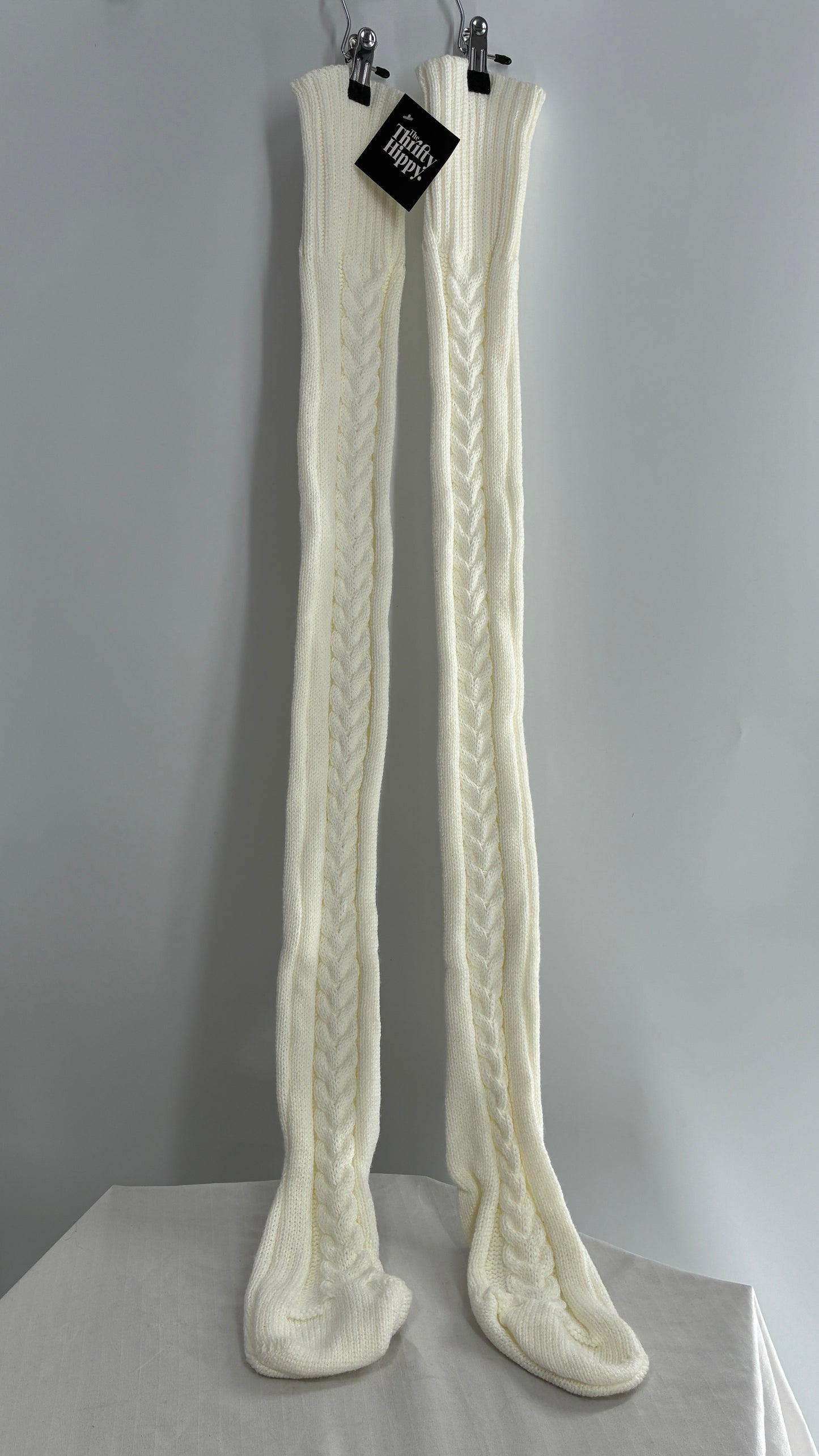NWOT Off White Thick Knit Thigh High Cableknit Socks