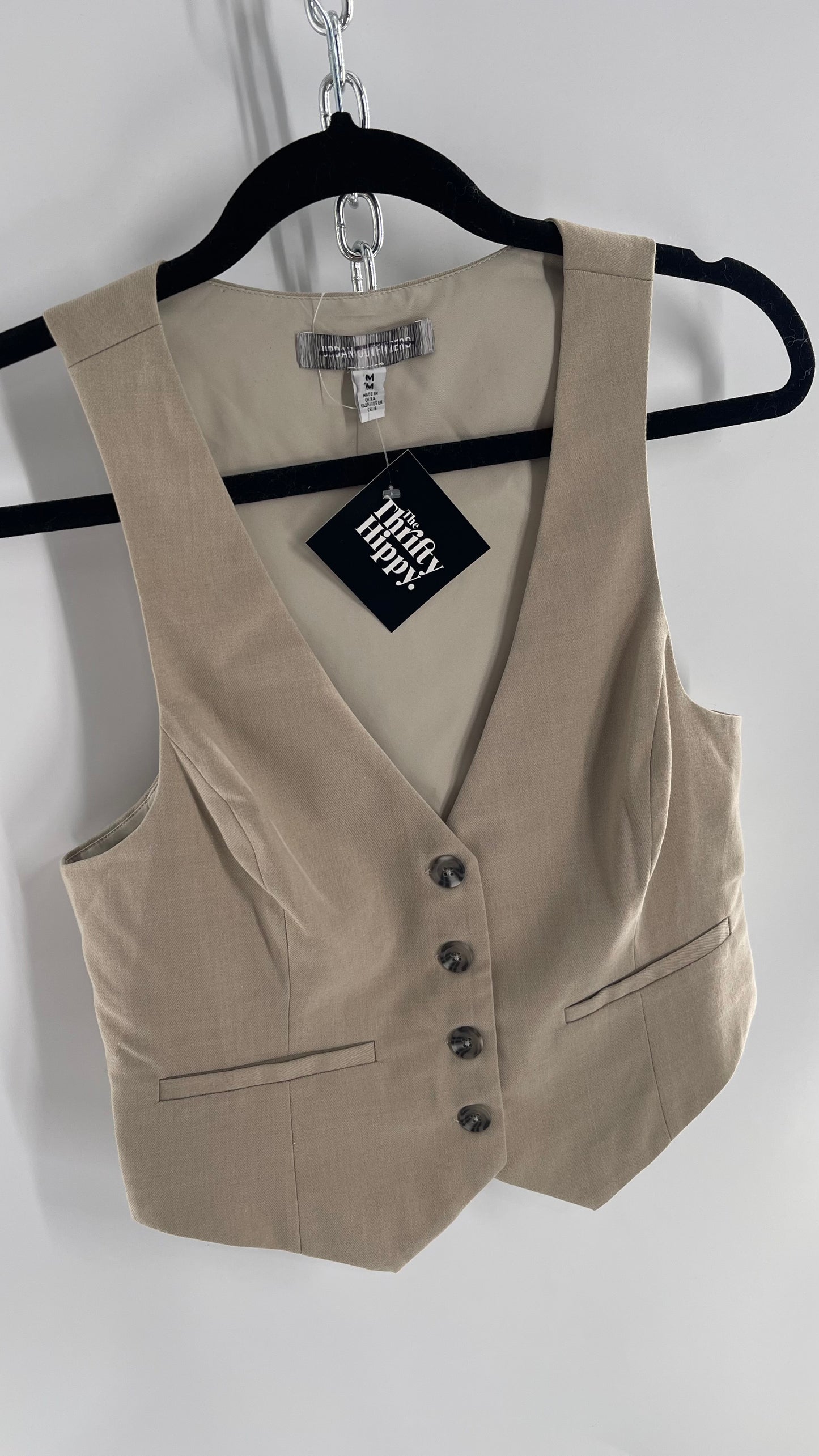 Urban Outfitters Vintage Upcycled Tan\Grey Cropped Vest Top (Medium)