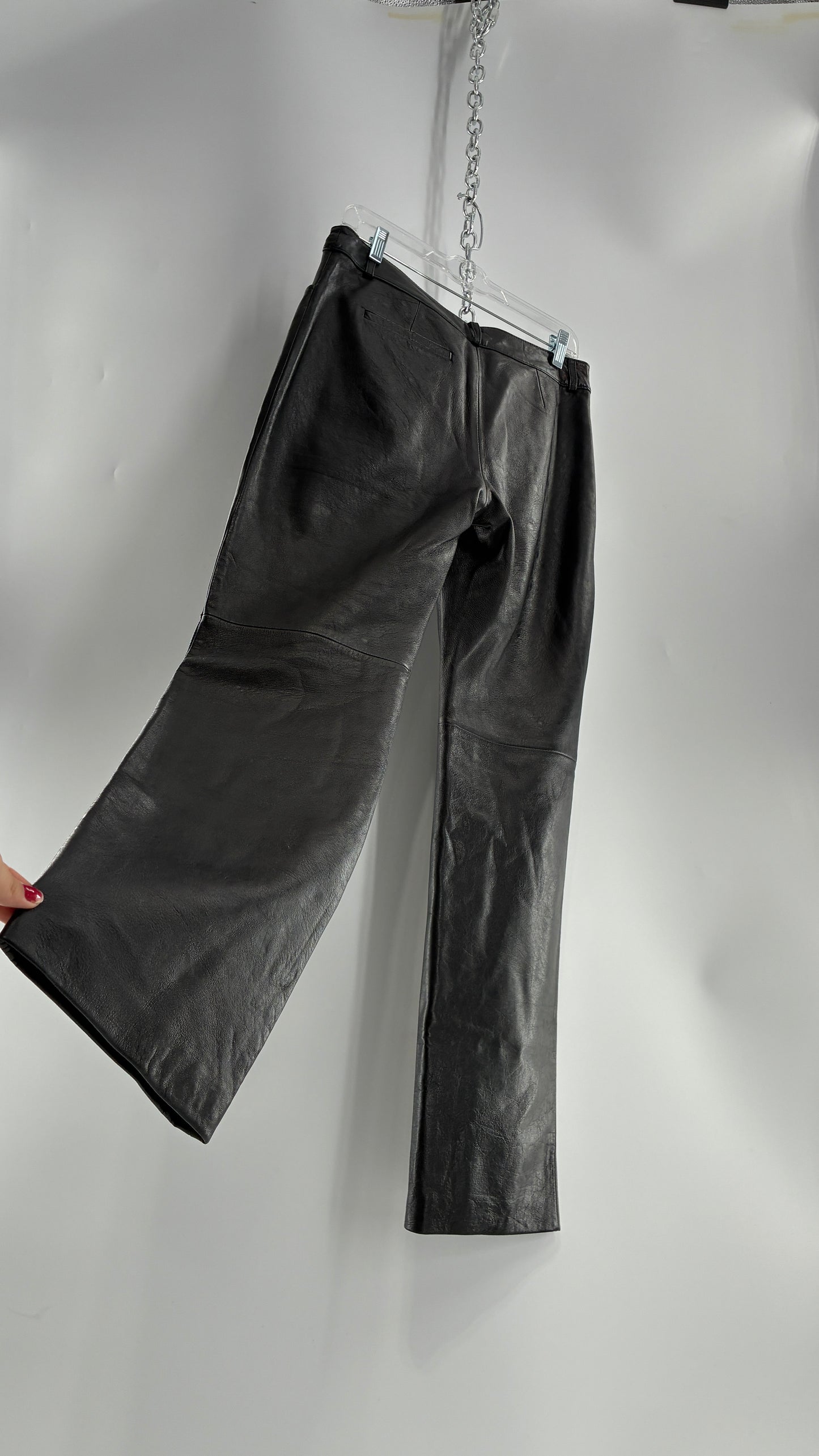 Vintage INC Black Soft Genuine Leather Side Closure Pants (6)