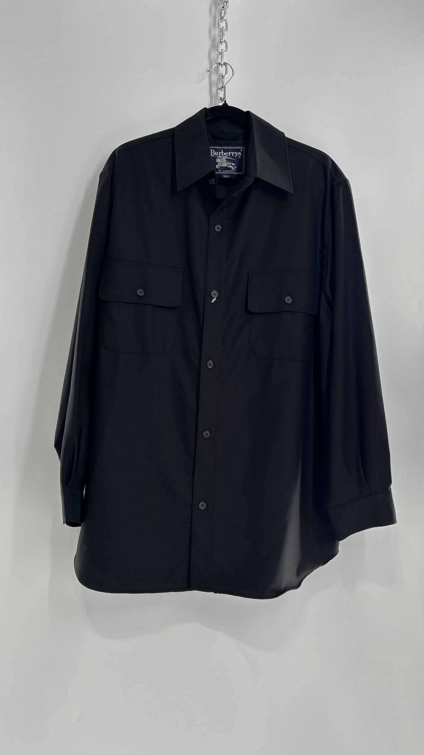 Vintage BURBERRY Black 100% Worsted Cashmere Button Up with Tags Attached (Small)