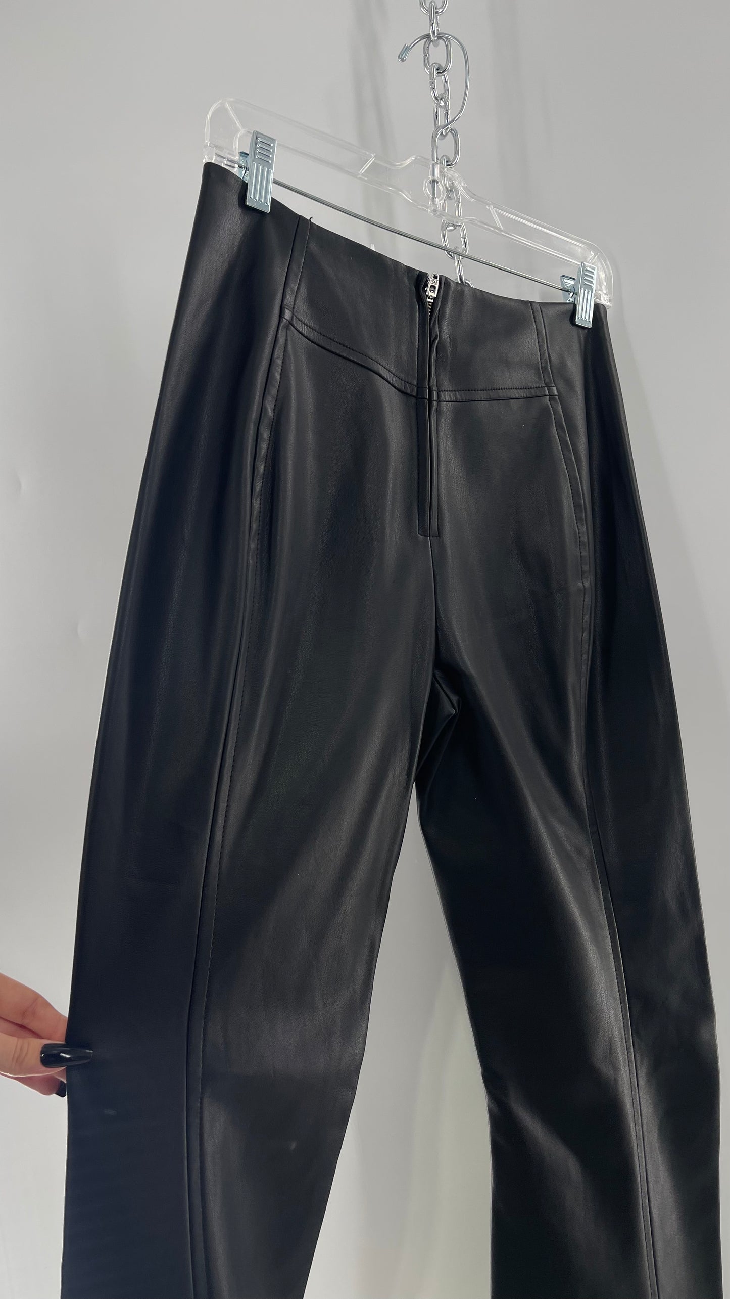 Free People Black Vegan Leather Kick Flares (28)