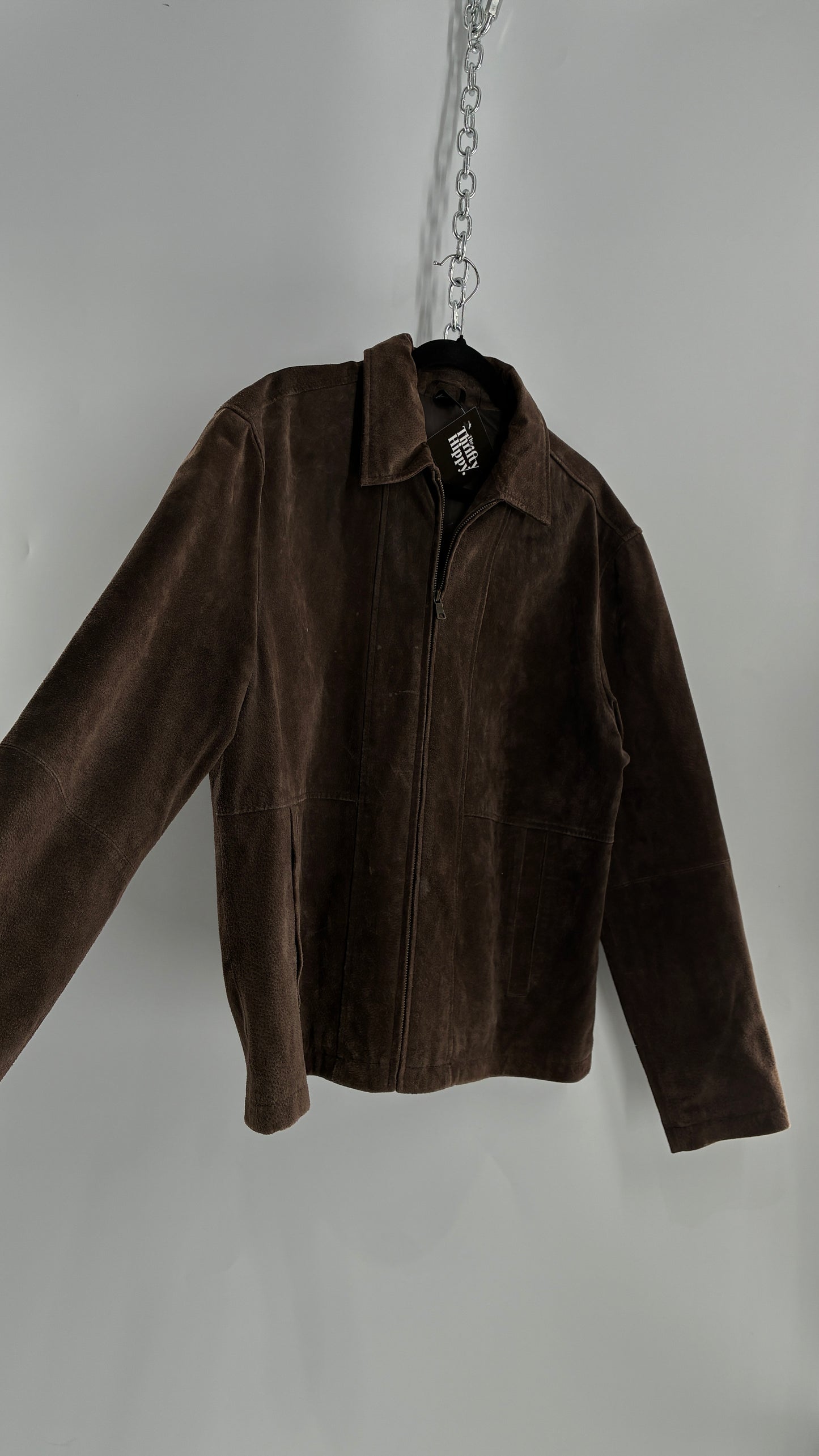 Vintage Liz Claiborne Dark Brown Genuine Suede Leather Jacket (Large)