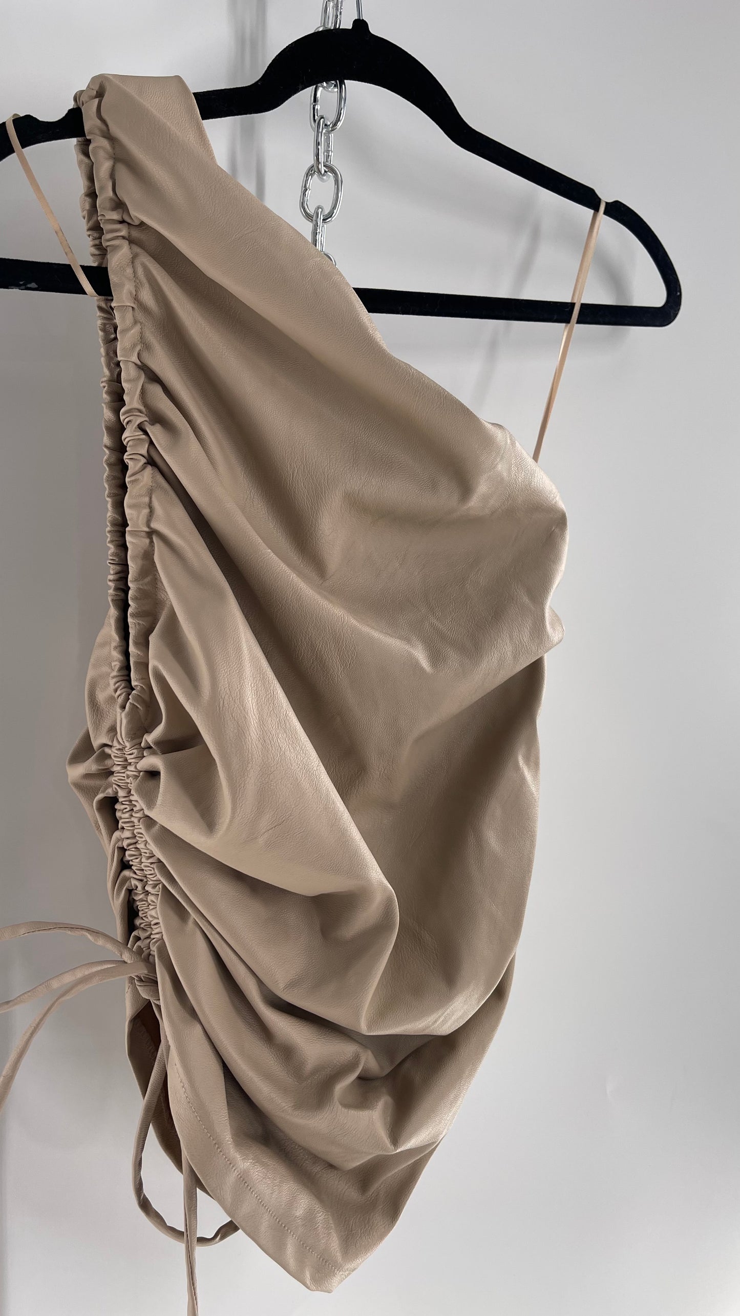 4Si3nna Faux Leather Ruched One Shoulder KAMALA Tank (Small)