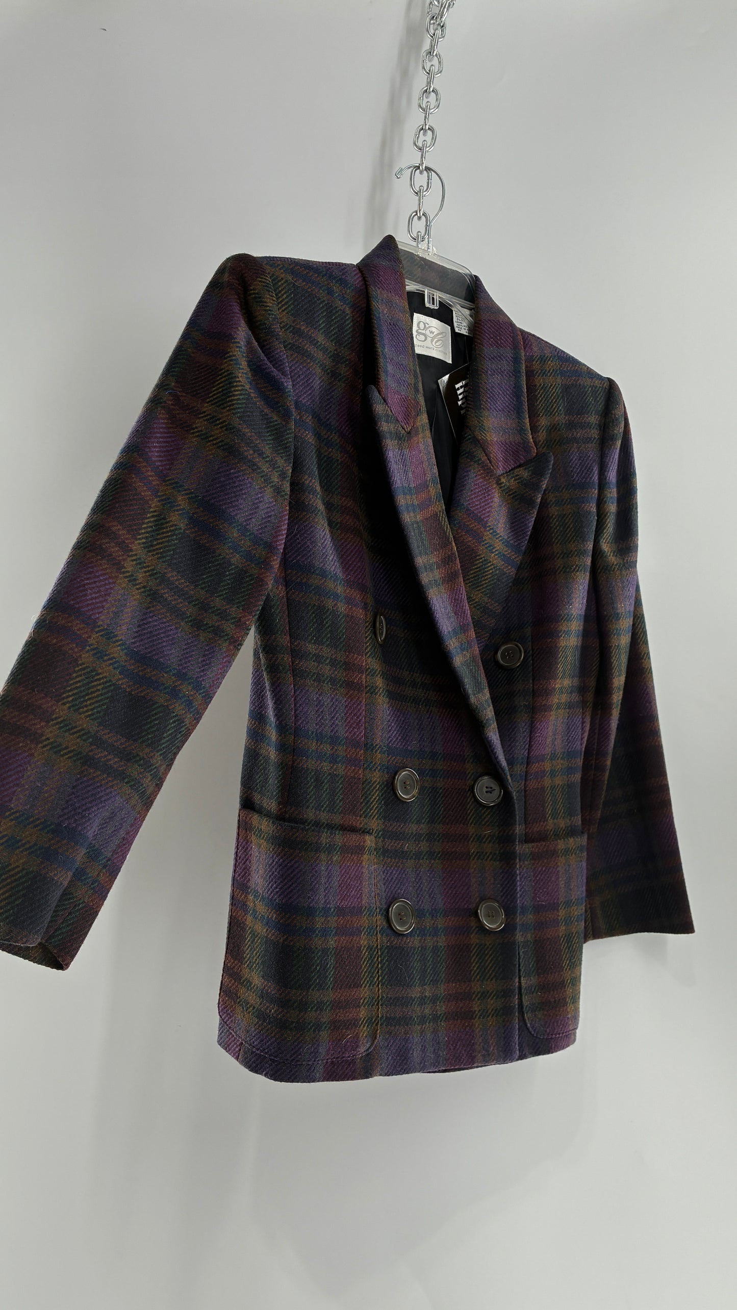 Vintage Suit Set with GOOD WORKS CLOTHING Wool Blend Indigo Plaid Blazer and Upcycled Wool Blend Mini Skirt (6 Petite)