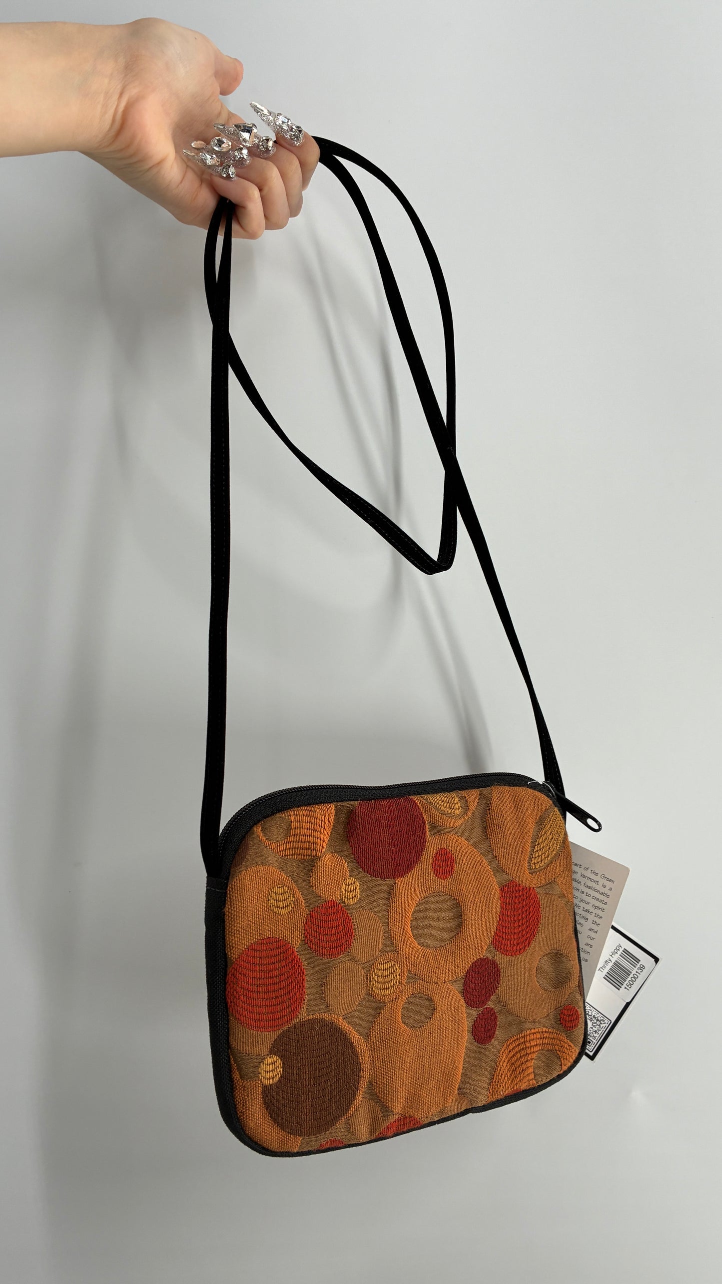 Deadstock Vintage 70s Style Polka Dotted Mustard Yellow Bag with Velvet Strap
