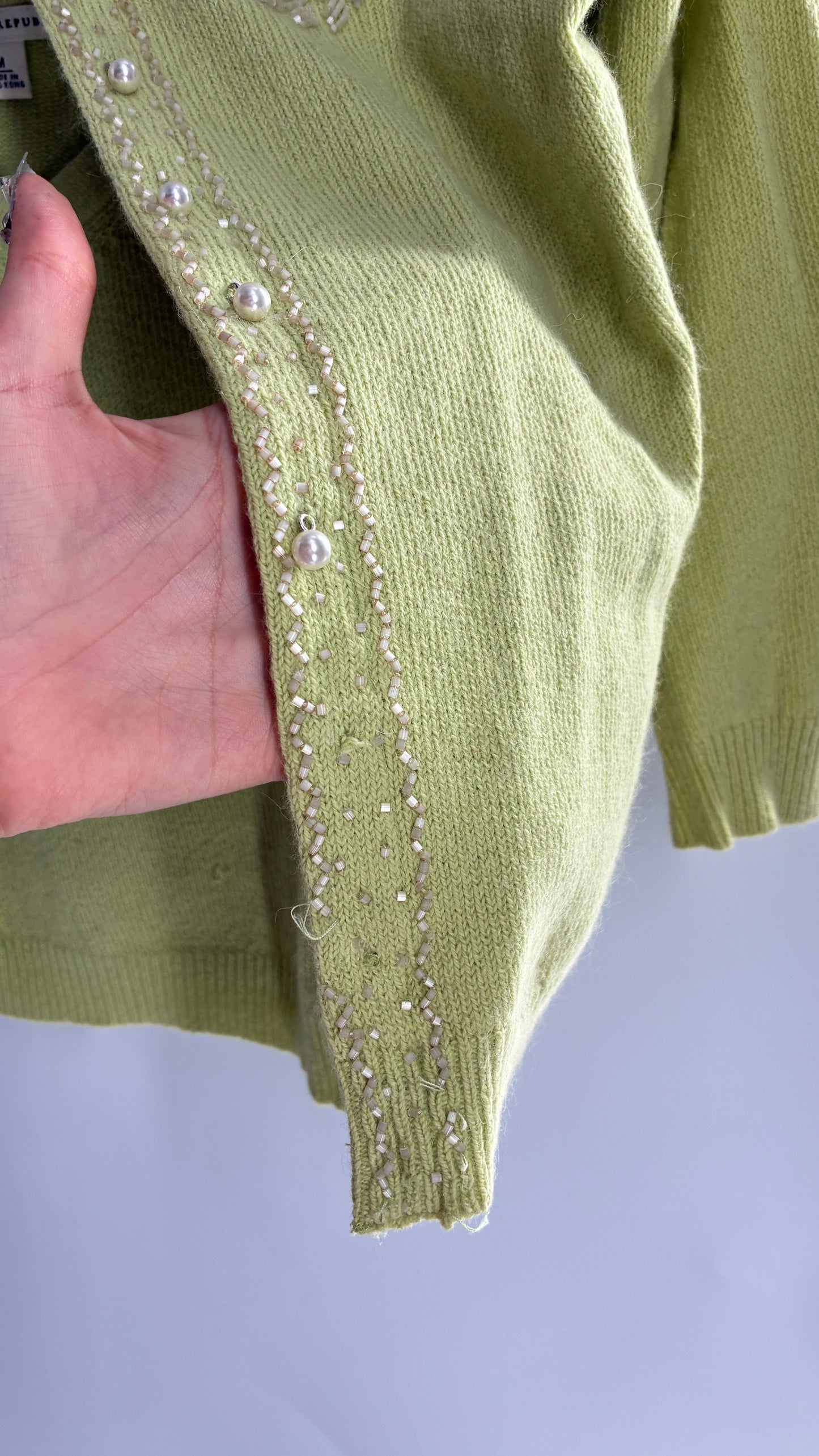Vintage Banana Republic Bedazzled, Beaded Lime Green Cardigan and Knit Tank Set (Medium)