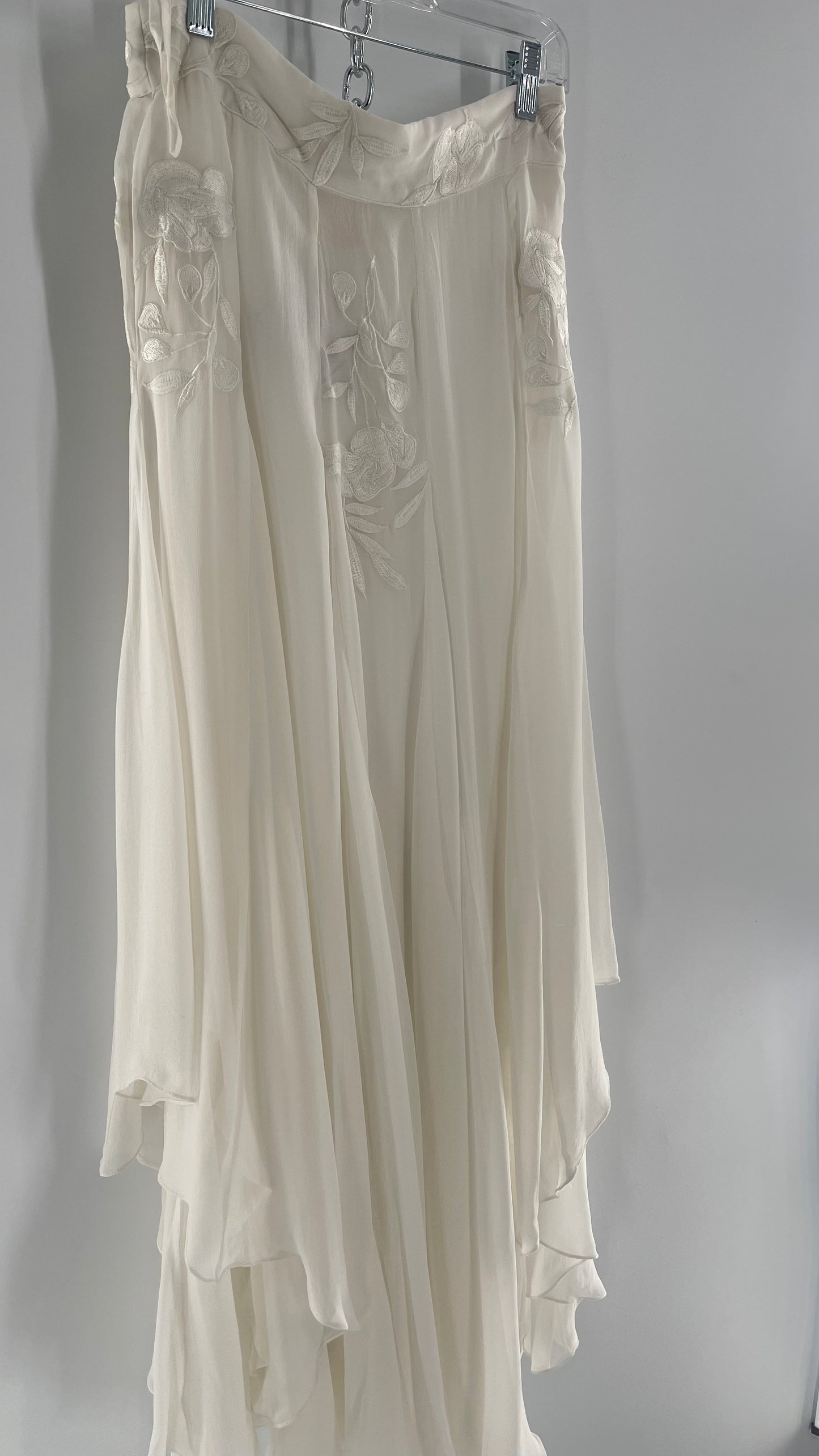 ROCOCO SAND White Hankerchief Hem Skirt with Embroidered Waistline (Medium)